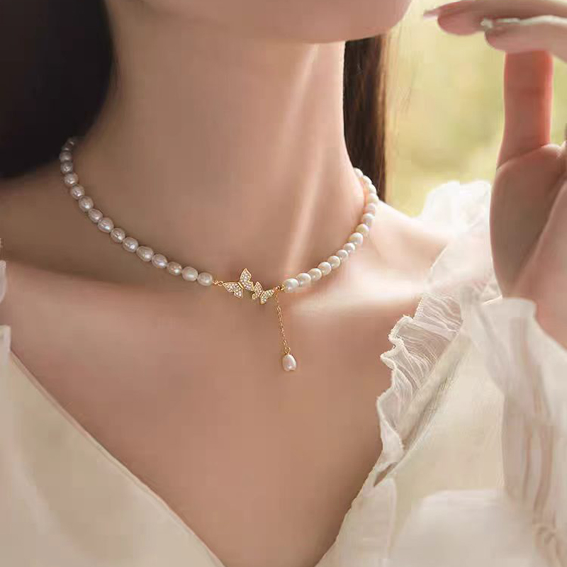 天然珍珠项链女款拼接气质珍珠链条轻奢气质颈链
