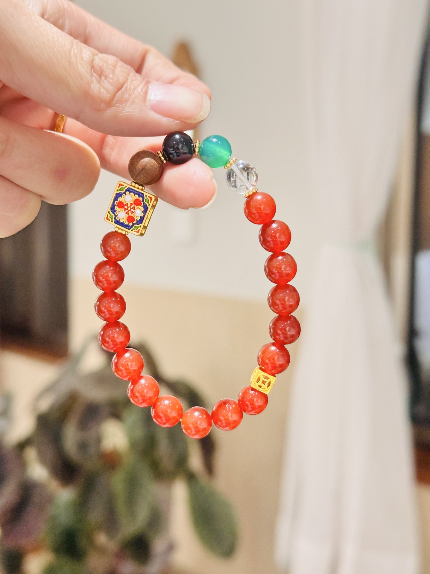 【 Ya Jin Pei Jewelry 】8mm Red Agate Zaki Lam Square Bead Multi-treasure bracelet pic 5