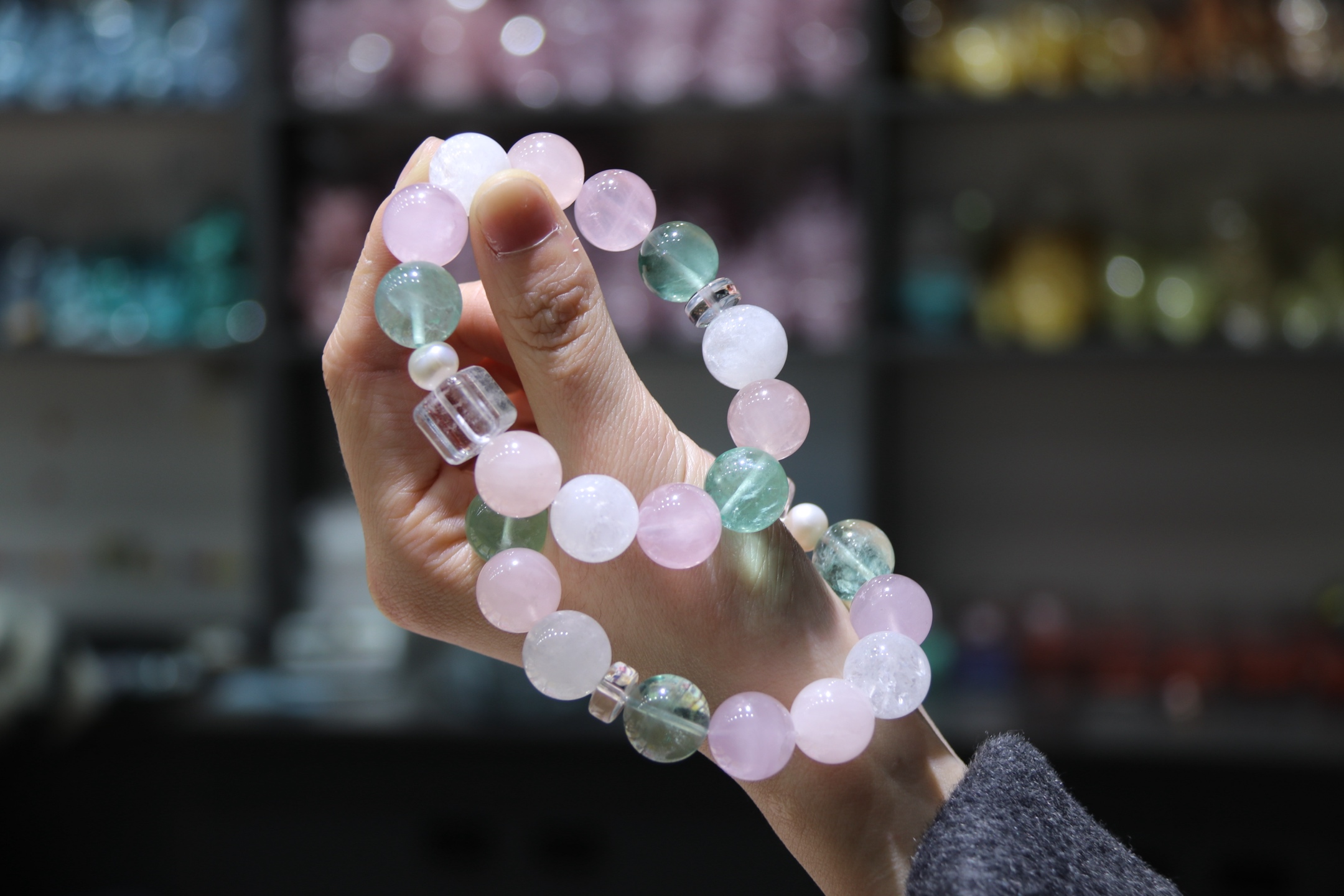 【 Ya Jin Pei Jewelry 】14mm green fluorite stabilizes the mood, and white crystal purifies the venue with abundant treasure elements