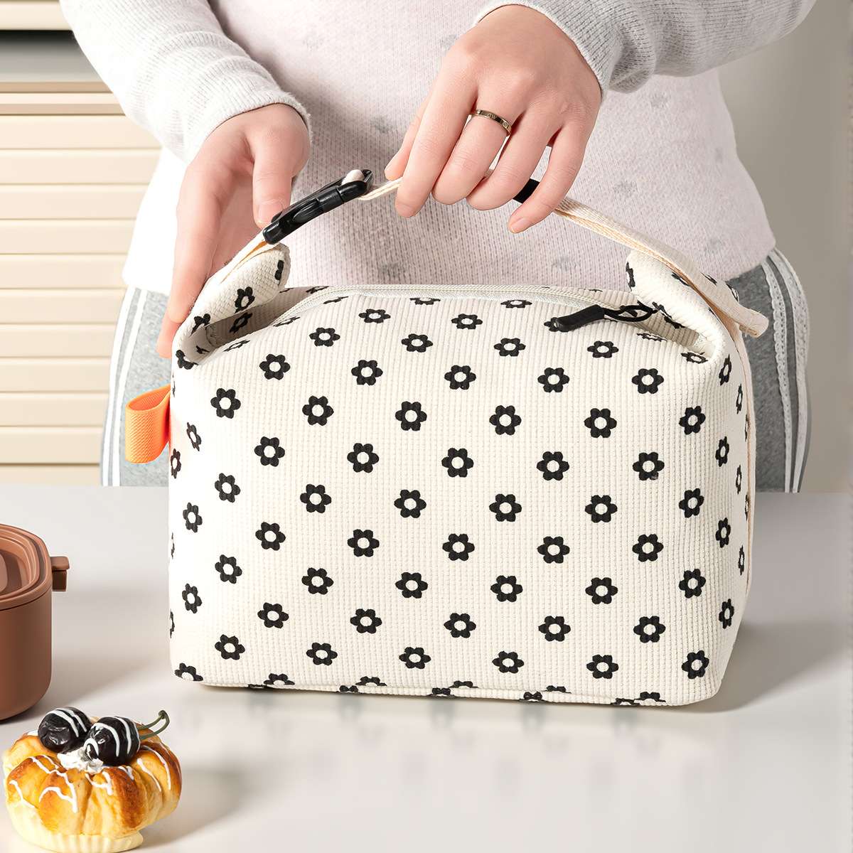 新款灯芯绒保温包大容量午餐袋上班上学带饭便当包饭盒袋户外餐包详情图15