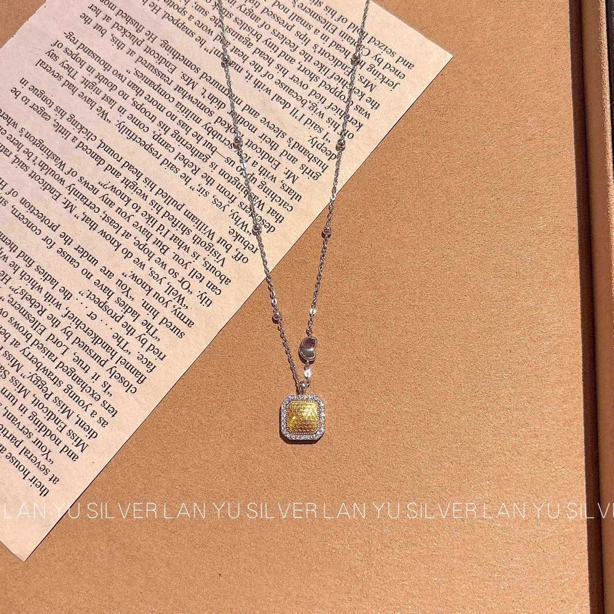 S925通体纯银时尚碎冰冰方块项链女简约百搭气质项饰品首饰潮流款