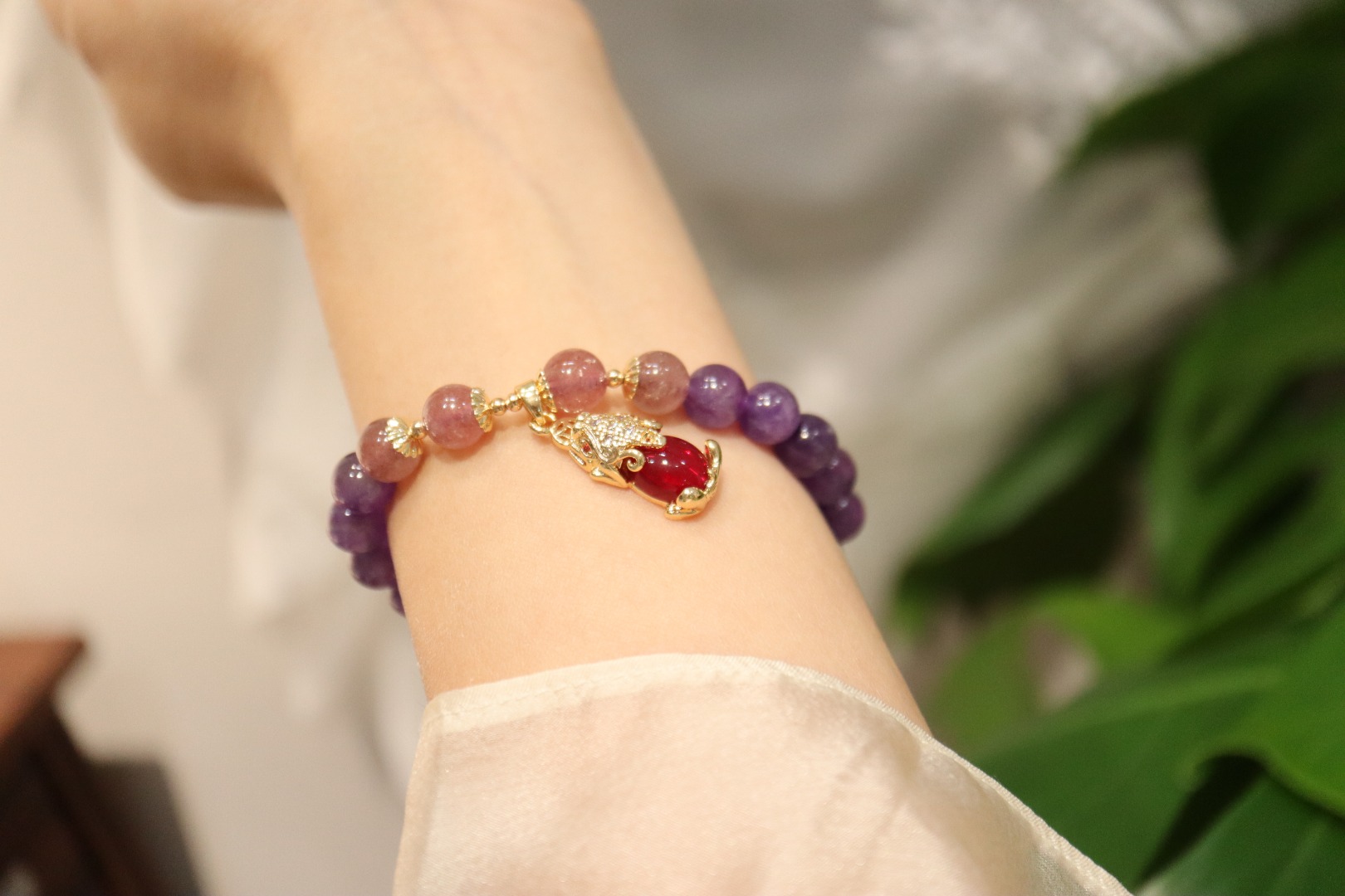 【 Yajinpei Jewelry 】 Fuyuan Amethyst Strawberry Crystal PI Xiu Specification image