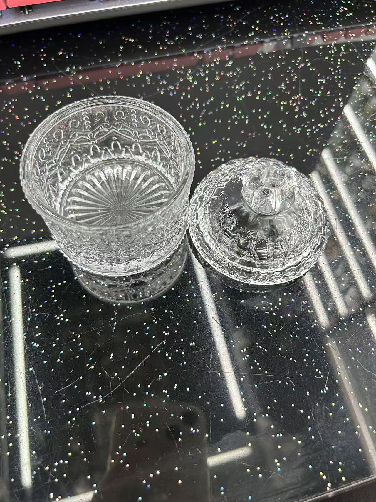 Small crown glass sugar jar with lid, exquisite Ins-style cosmetic storage, ZK decorative item Item Picture