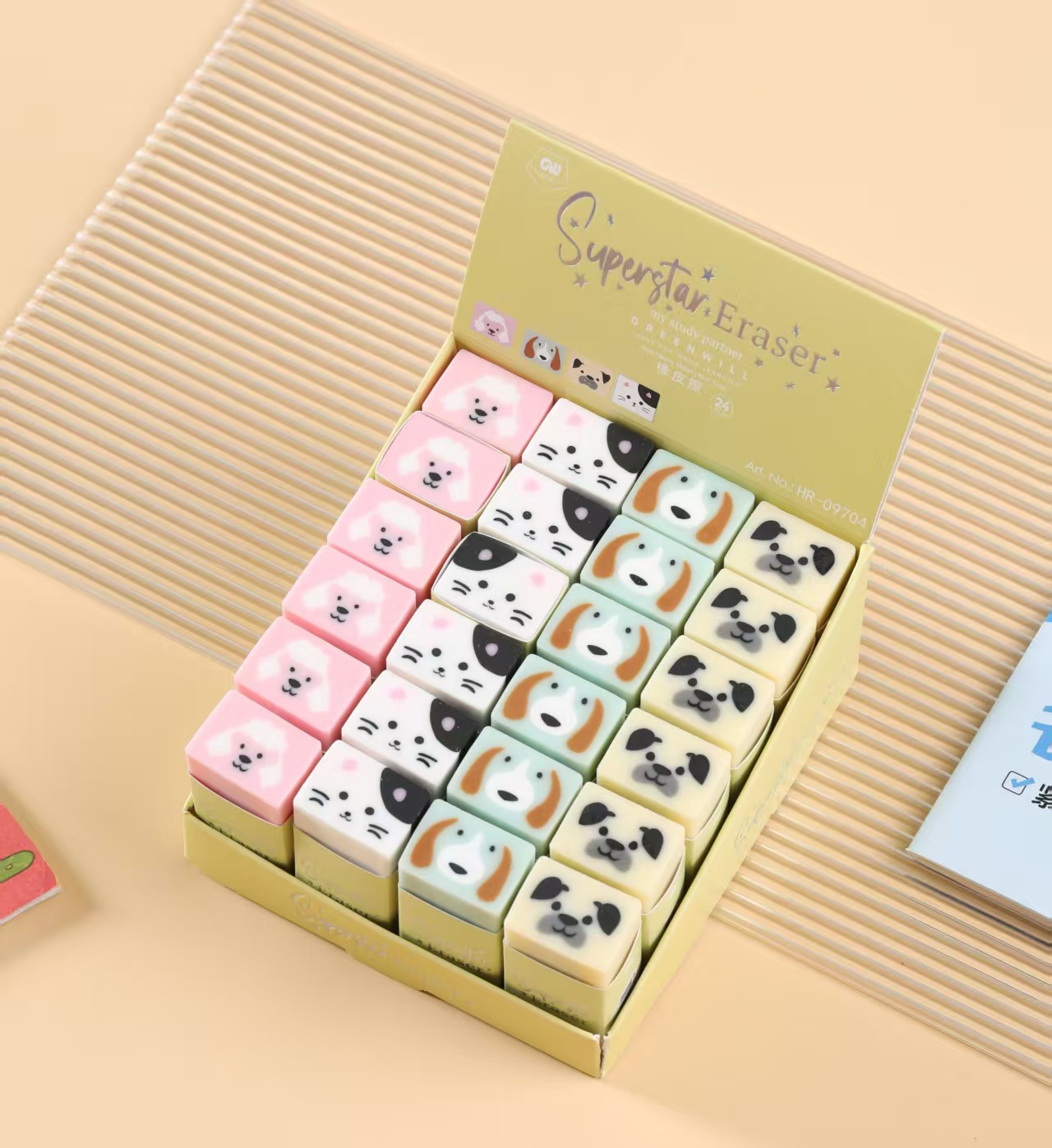 HR-09704 Cute Pet and Adorable Animal-shaped Eraser Set Stationery Eraser Blind Box, 24-piece eraser set thumbnail