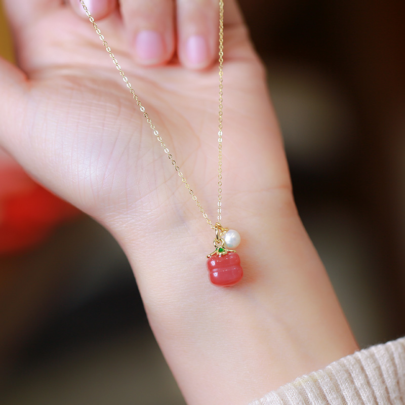 【雅锦佩珠宝】柿柿如意项链 925银镀金 淡水珍珠项链 