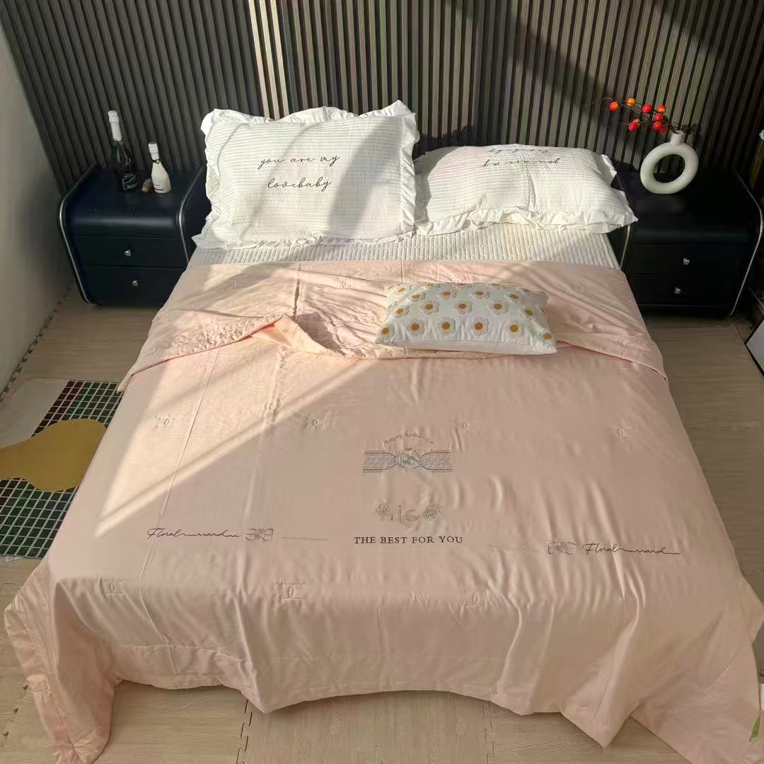 粉色床品婚房布置全套珠帘银边丝带喜事用品喜庆床