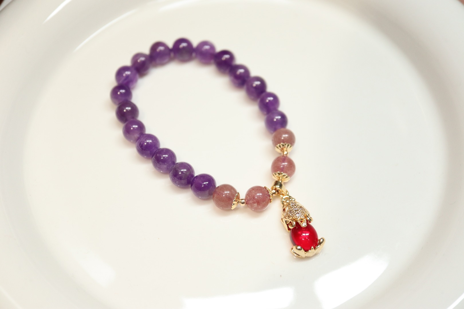 【 Yajinpei Jewelry 】 Fuyuan Amethyst Strawberry Crystal PI Xiu Item Picture