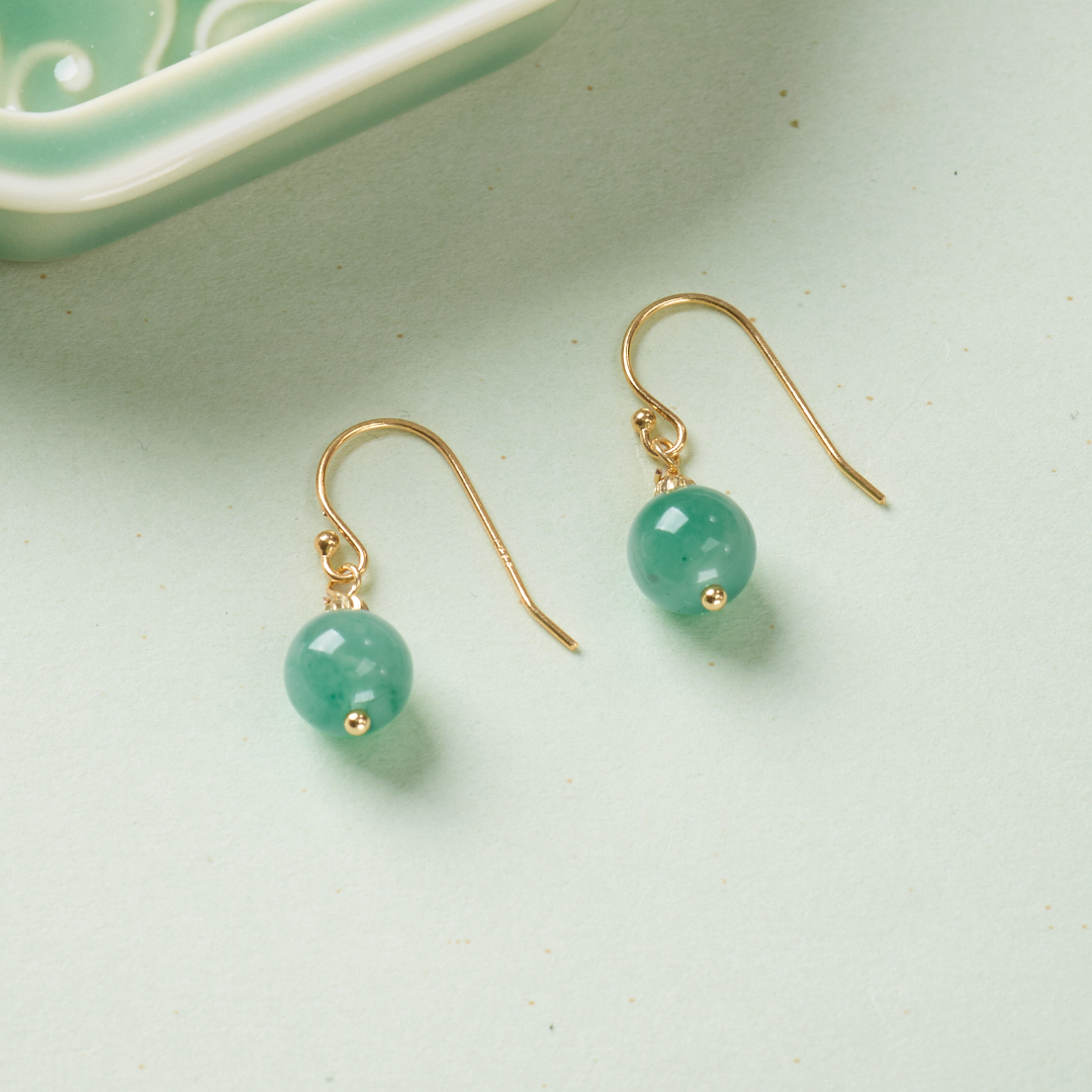 【 Ya Jin Pei Jewelry 】8MM African Emerald threaded sequined earrings