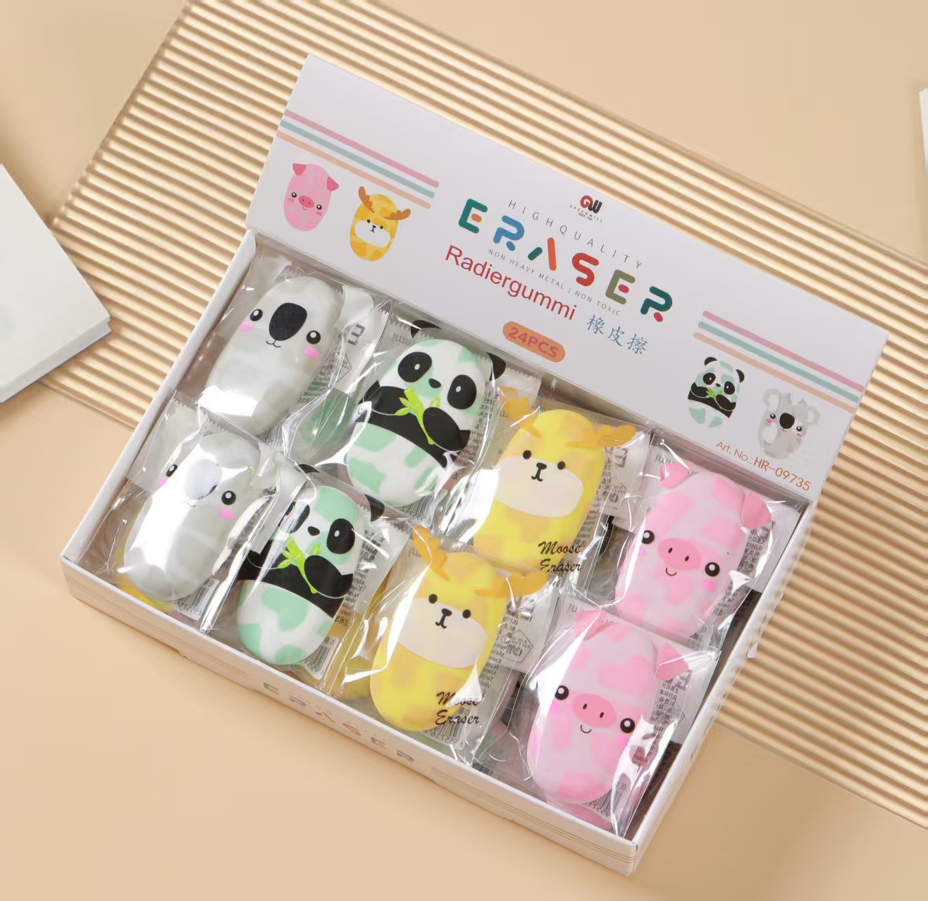 HR-09735 Small Soap C Eraser Set Stationery Animal Packaging Eraser Blind Box, 24-piece eraser thumbnail