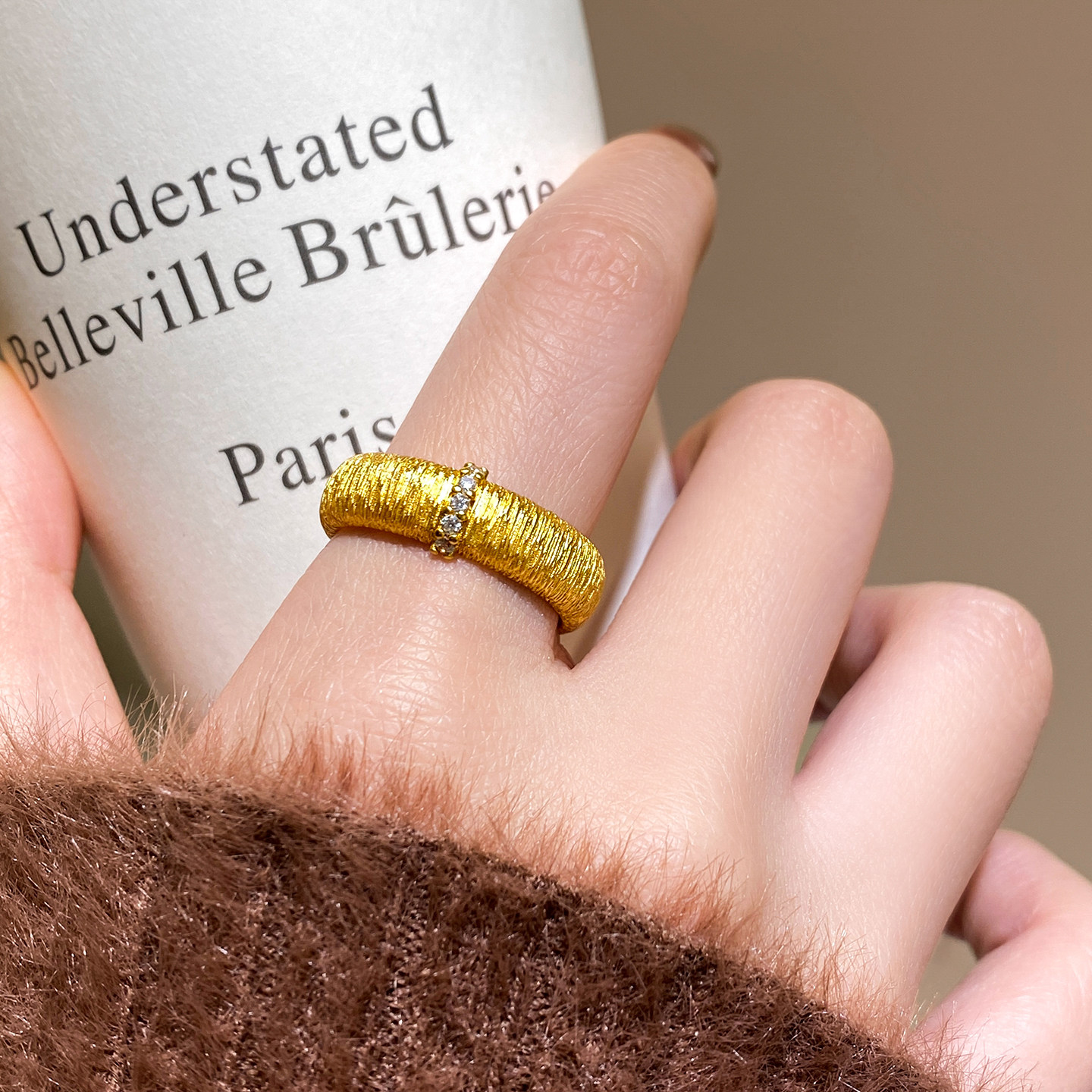 Golden brushed zircon open ring for women 2026 new bestseller index finger ring, a niche high-end ring, extremely beautiful Specification image