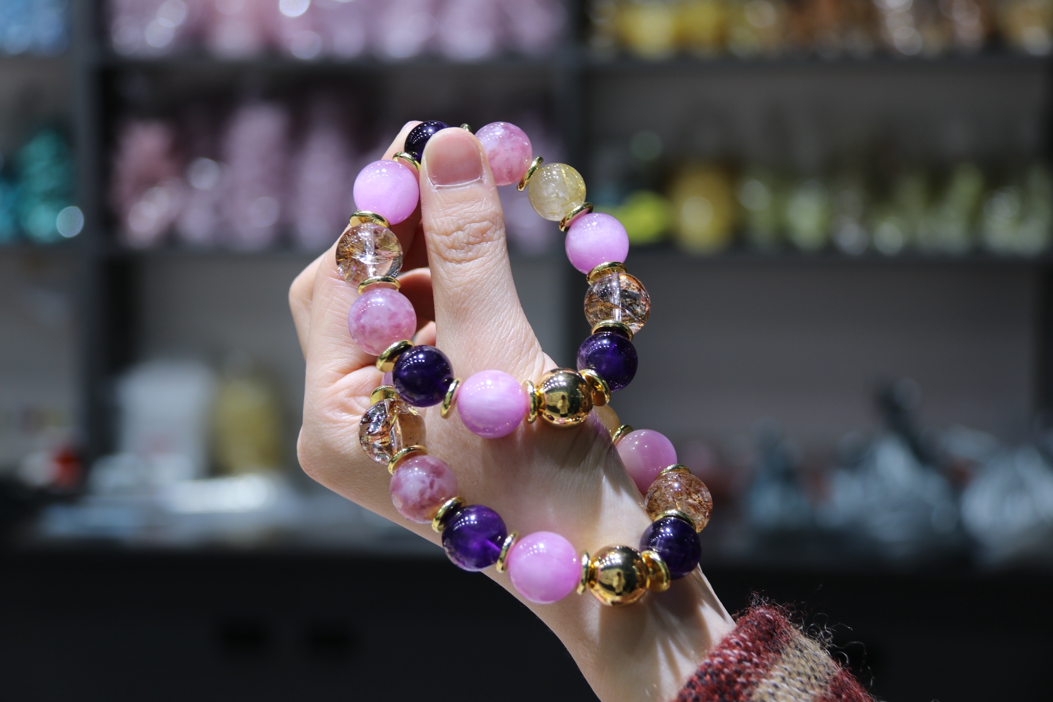 【 Yajinpei Jewelry 】15mm purple lithium crystal + Uruguayan amethyst, full of multi-treasure elements