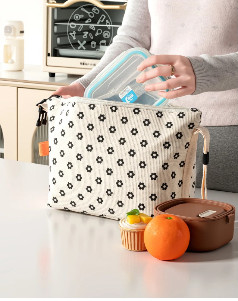 新款灯芯绒保温包大容量午餐袋上班上学带饭便当包饭盒袋户外餐包详情图9