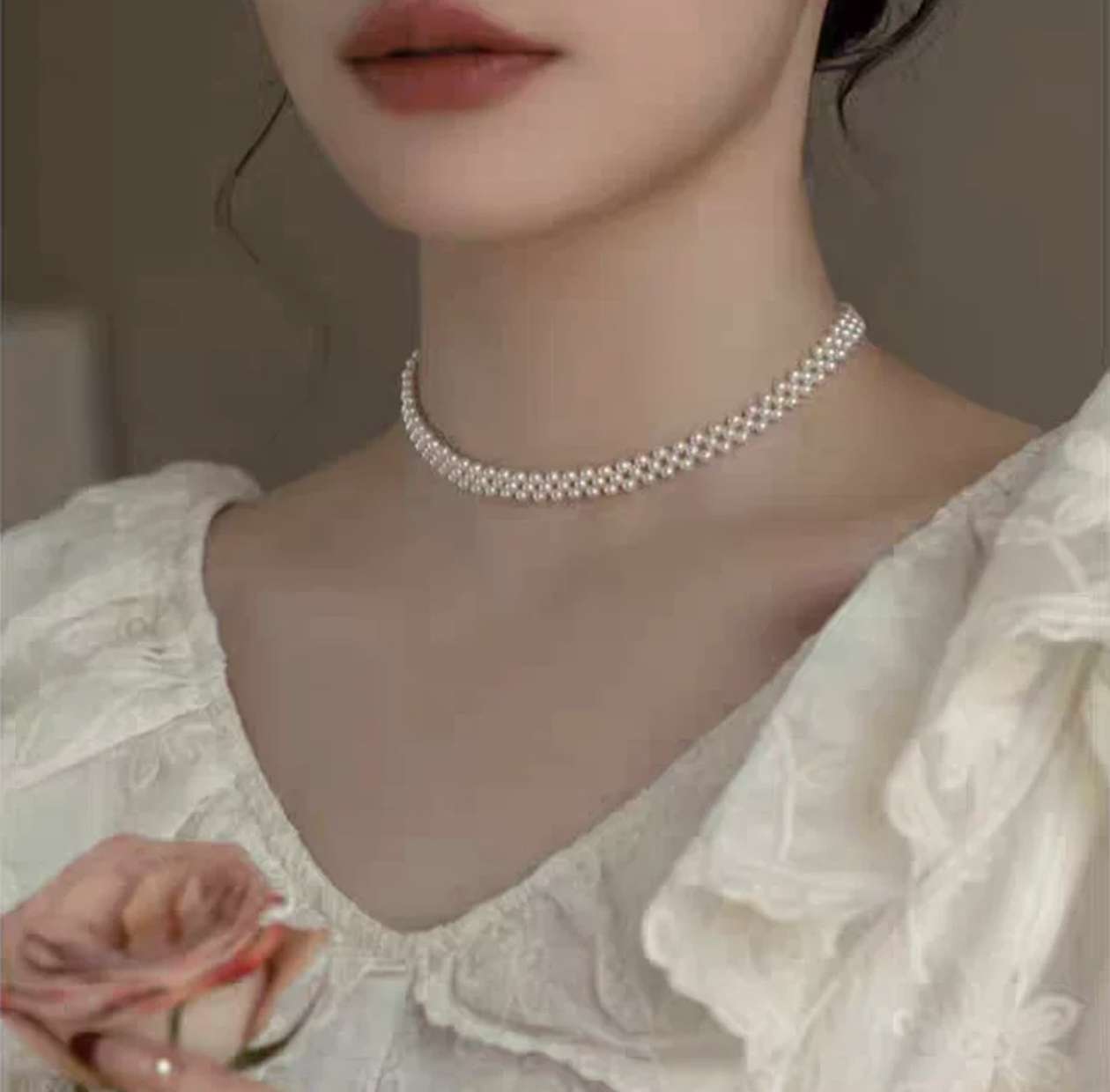 韩版韩国ins手工制作编织仿珍珠项链手链套装颈链
choker多层锁骨链珍珠链条女款拼接气质细节图