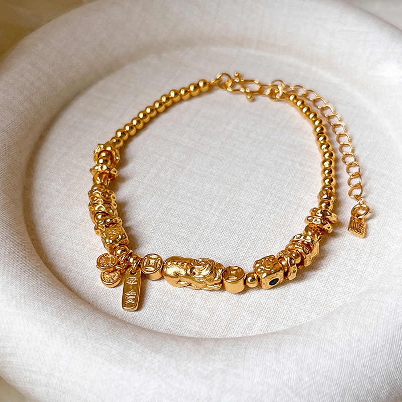 Ancient-style sand-gold PI Xiu copper coin bracelet for women, light luxury, niche and exquisite bracelet, 2026 new style, layered jewelry detail image 2