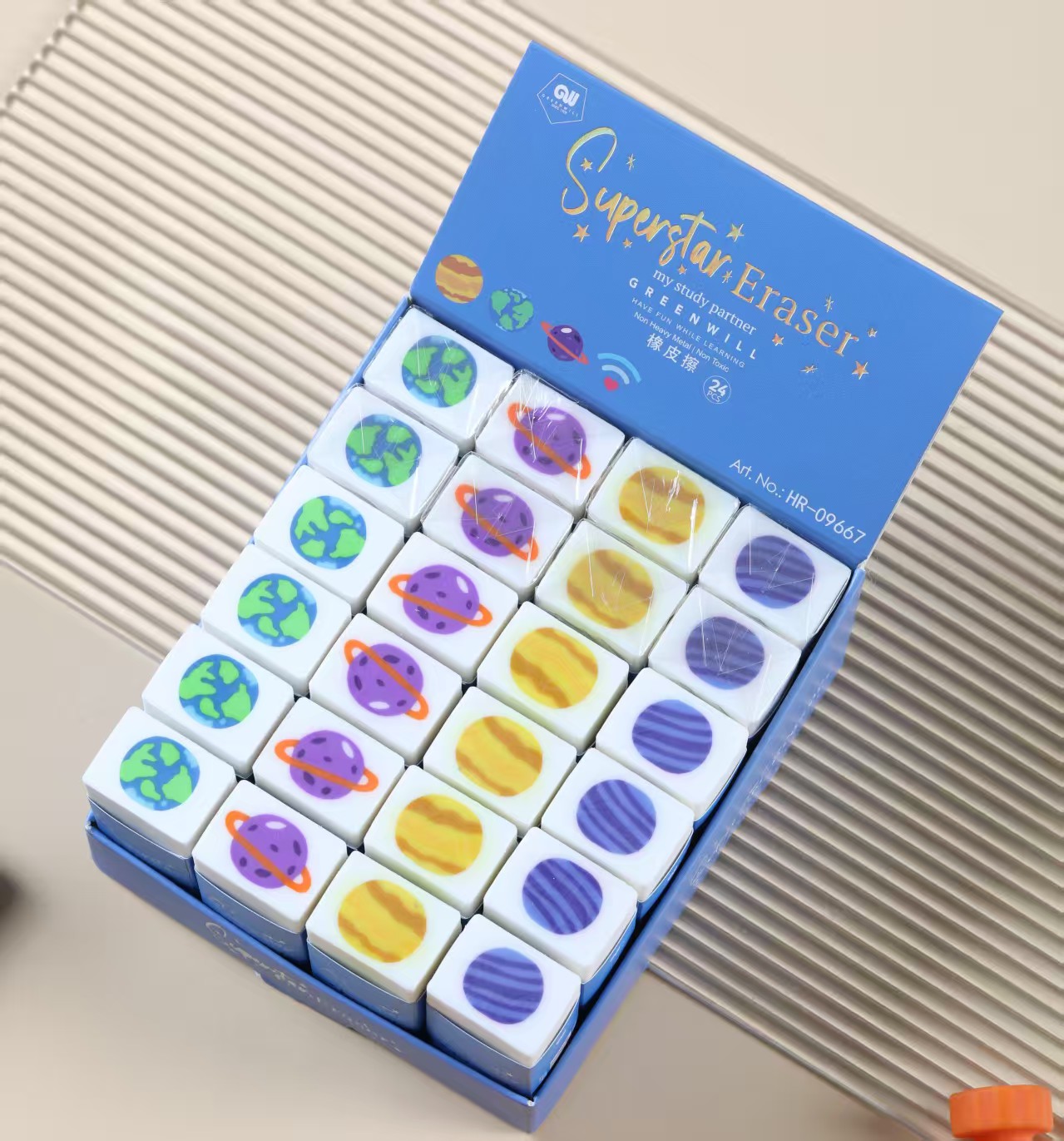 HR-09667 Planet Colorful Planet Pattern Eraser Blind Box Set Stationery Eraser Specification drawing
