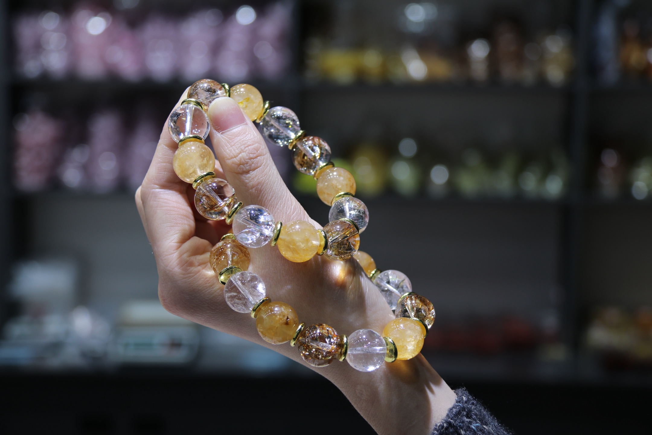 【 Ya Jin Pei Jewelry 】15mm White Asai Yellow Gum Flower Large Particle Fortune bracelet
