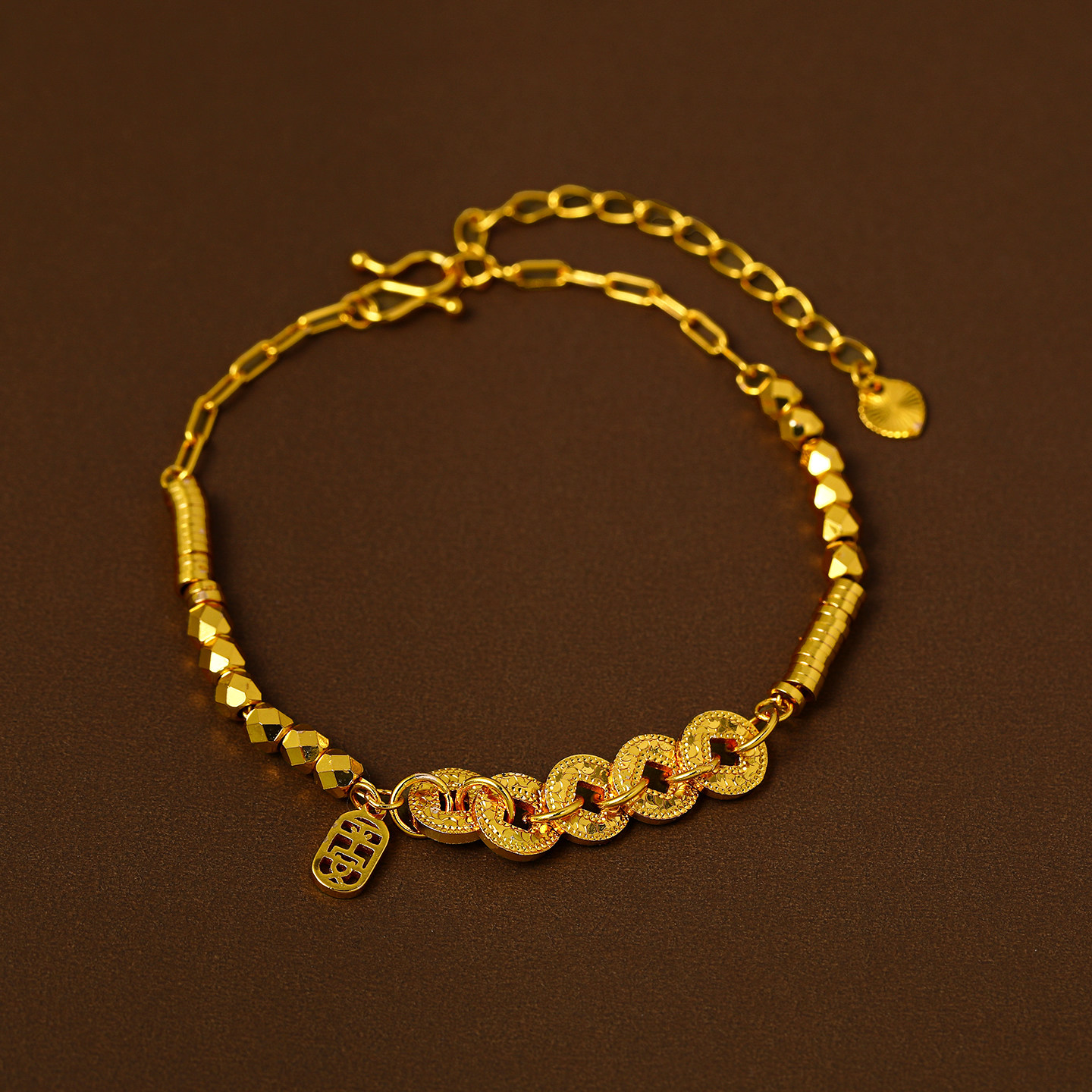 Ancient-style sand gold Five Emperors Coin Peace Pendant bracelet for women 2026 New style, light luxury, niche, exquisite and high-end jewelry