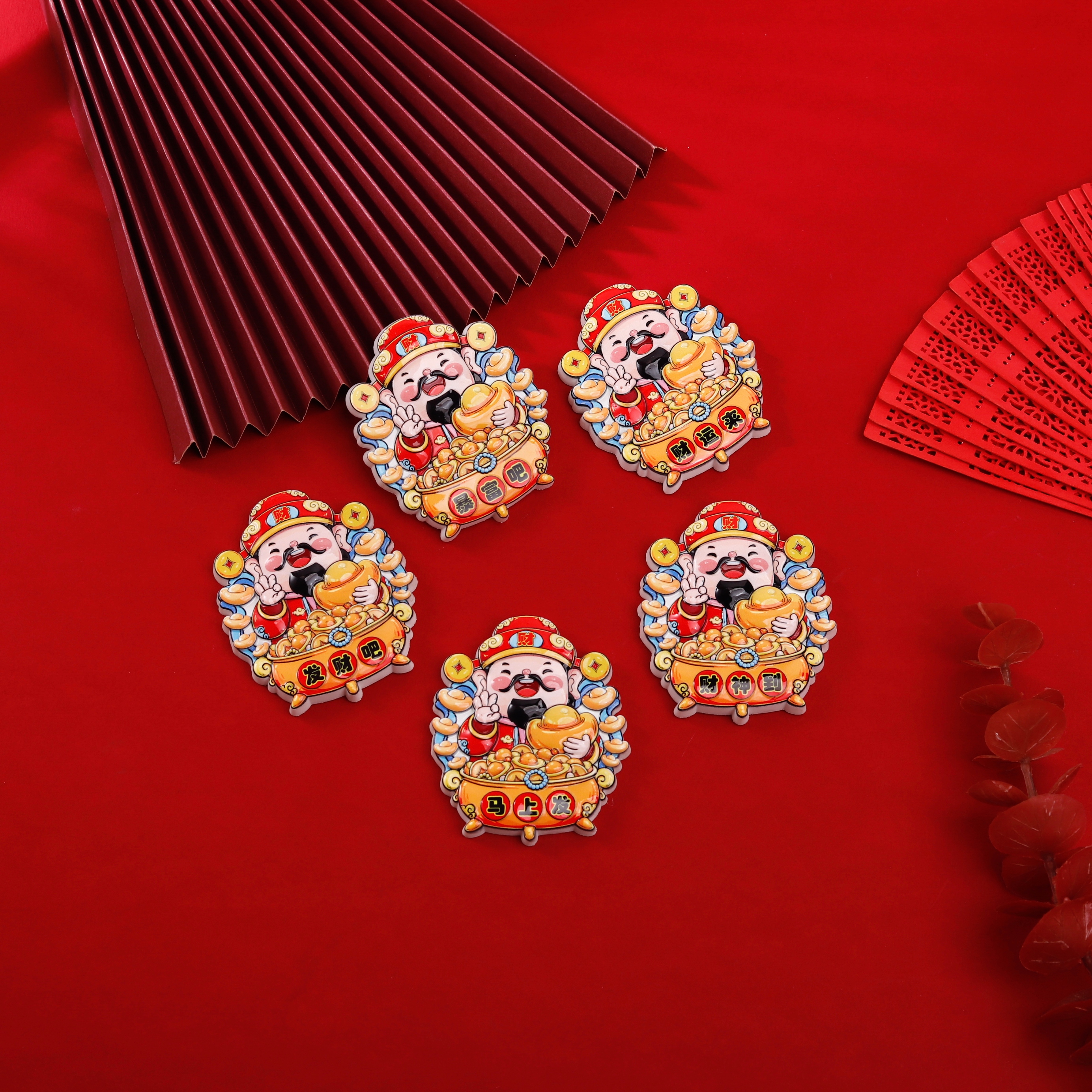 New God of Wealth refrigerator stickers, Chinese-style door god Five Blessings Arrive, Good luck and festive New Year decoration refrigerator stickers details Picture