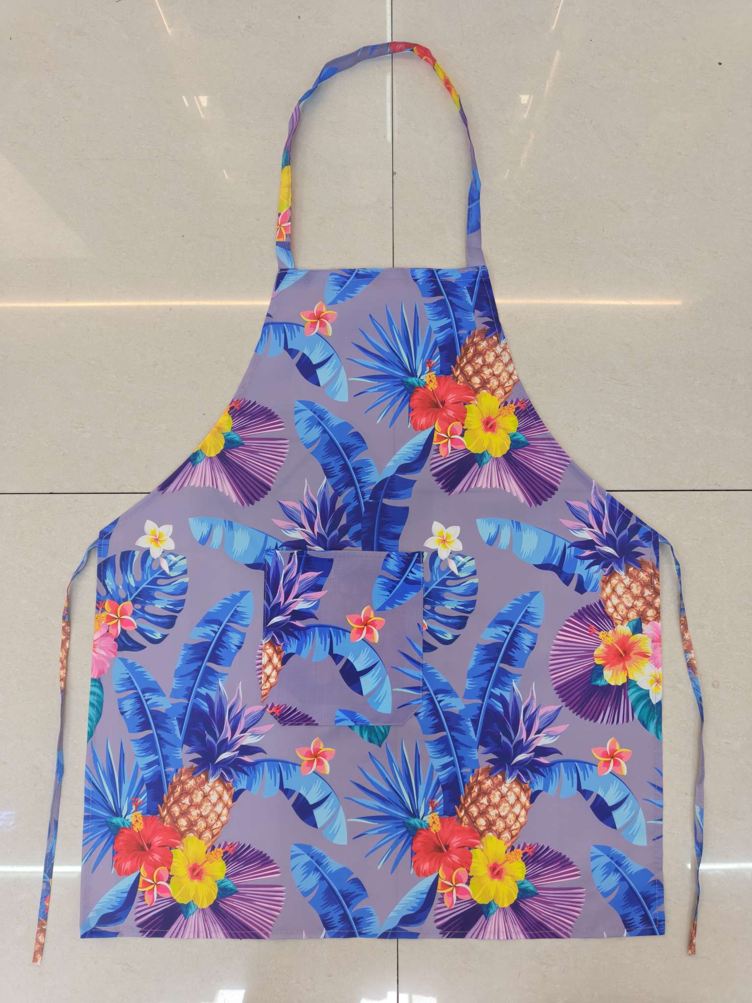 Nordic style classic green plant print pattern fresh apron cross-border chef sleeveless apron made and wholesale based on provided drawings Specification image