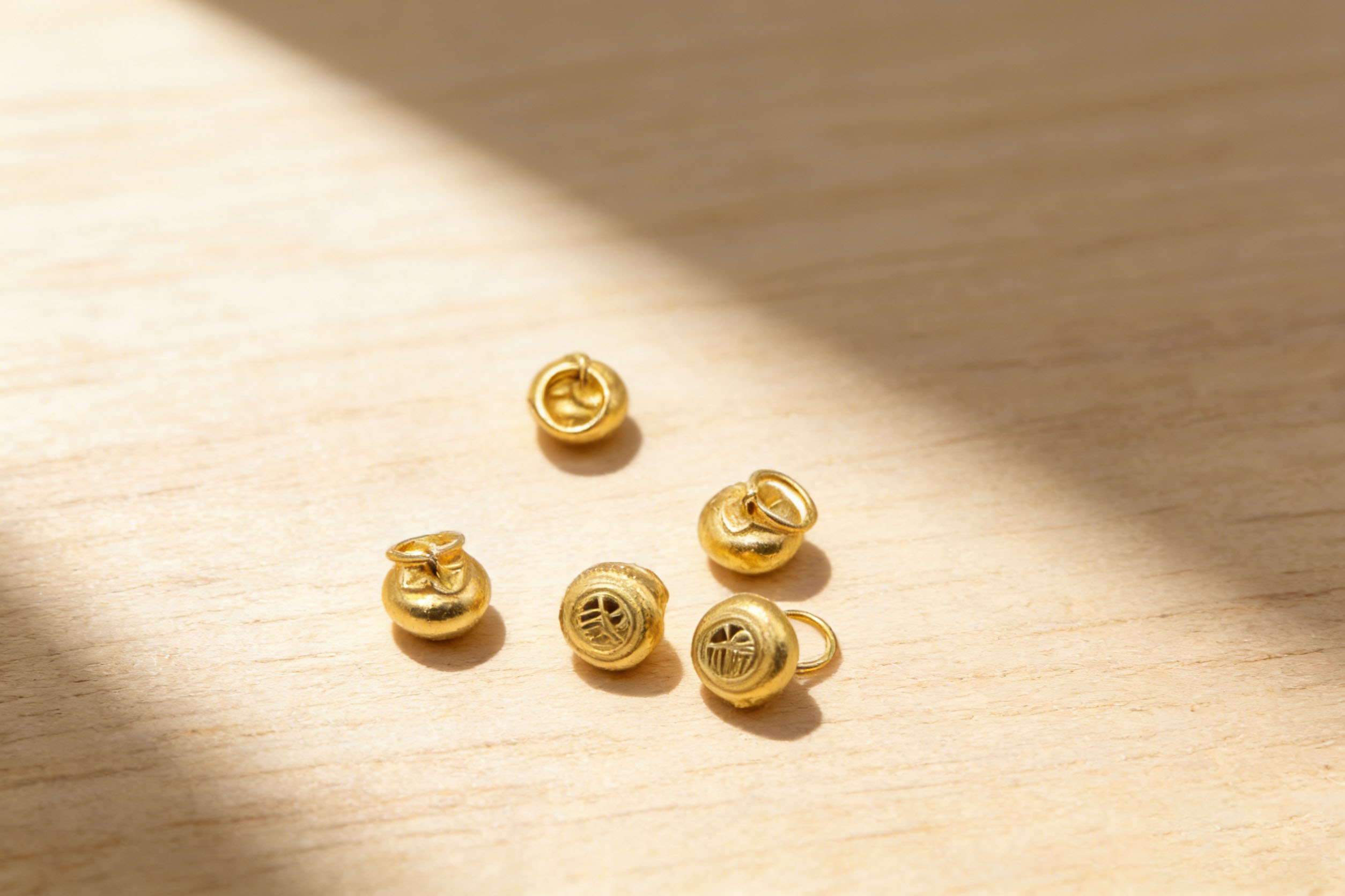 AWAYI阿哇伊 925 银镀金福袋隔珠 手工肌理 古风手串 DIY 配件 银饰批发