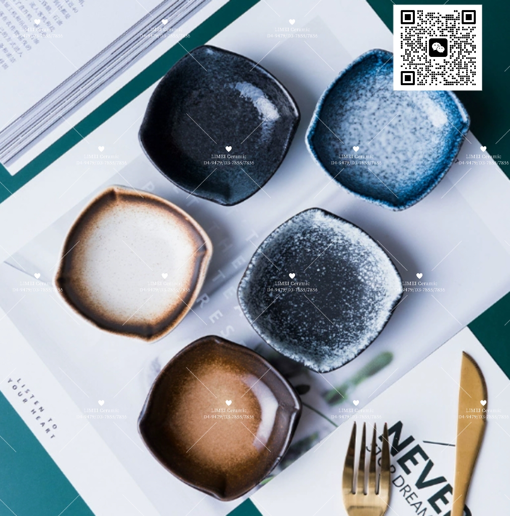 Limei Ceramics square ceramic small plates, small dish plates, vinegar plates, Japanese and Korean styles, factory direct sales