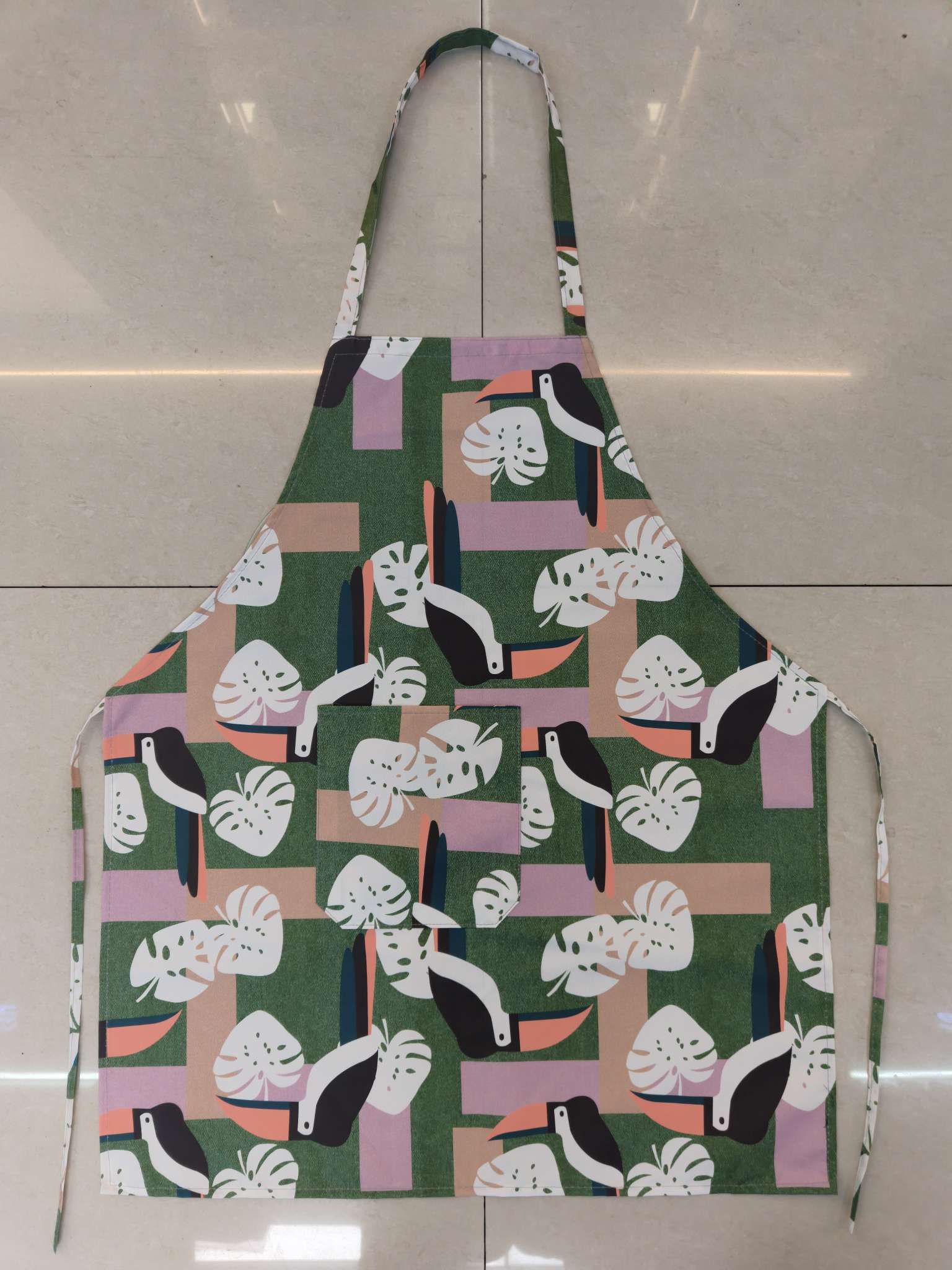 Nordic style classic green plant print pattern fresh apron cross-border chef sleeveless apron made and wholesale based on provided drawings pic 4