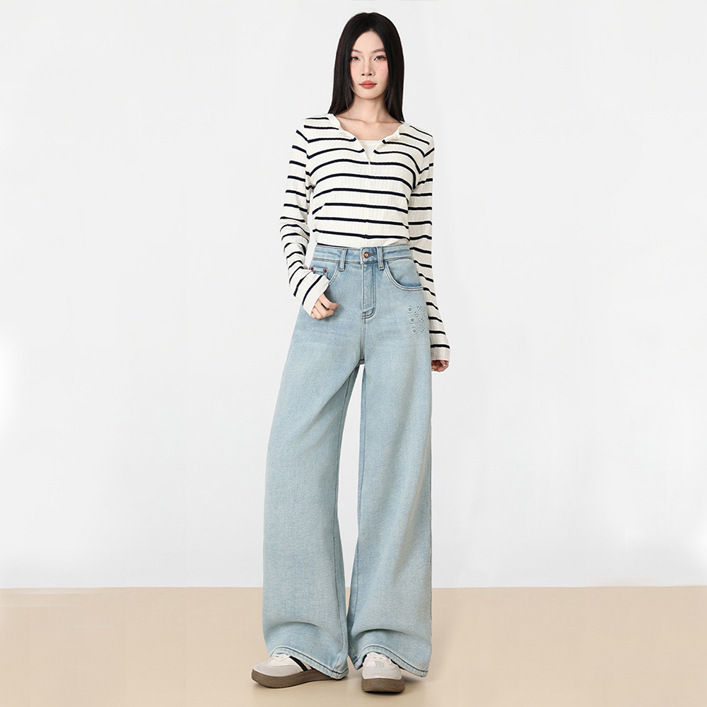 Nuevo azul claro no se adhiere a la pierna miraa jeans mujeres nuevo estilo de cintura alta slim pantalones de pierna ancha