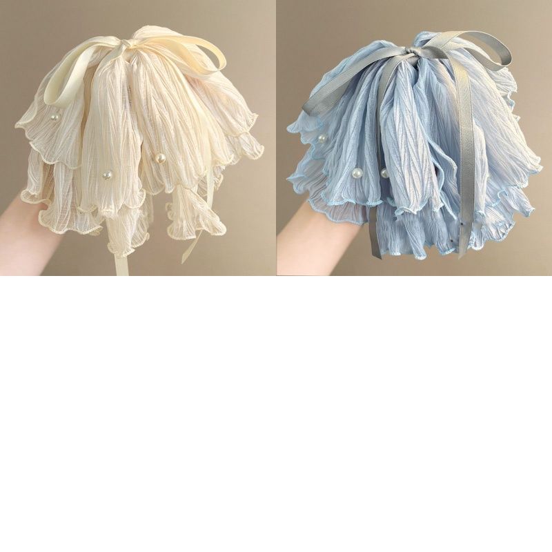 The light blue bow, heavy pearl, high-end ribbon, ponytail, semi-tied hair band, and the hair tie are extremely large detail image 6