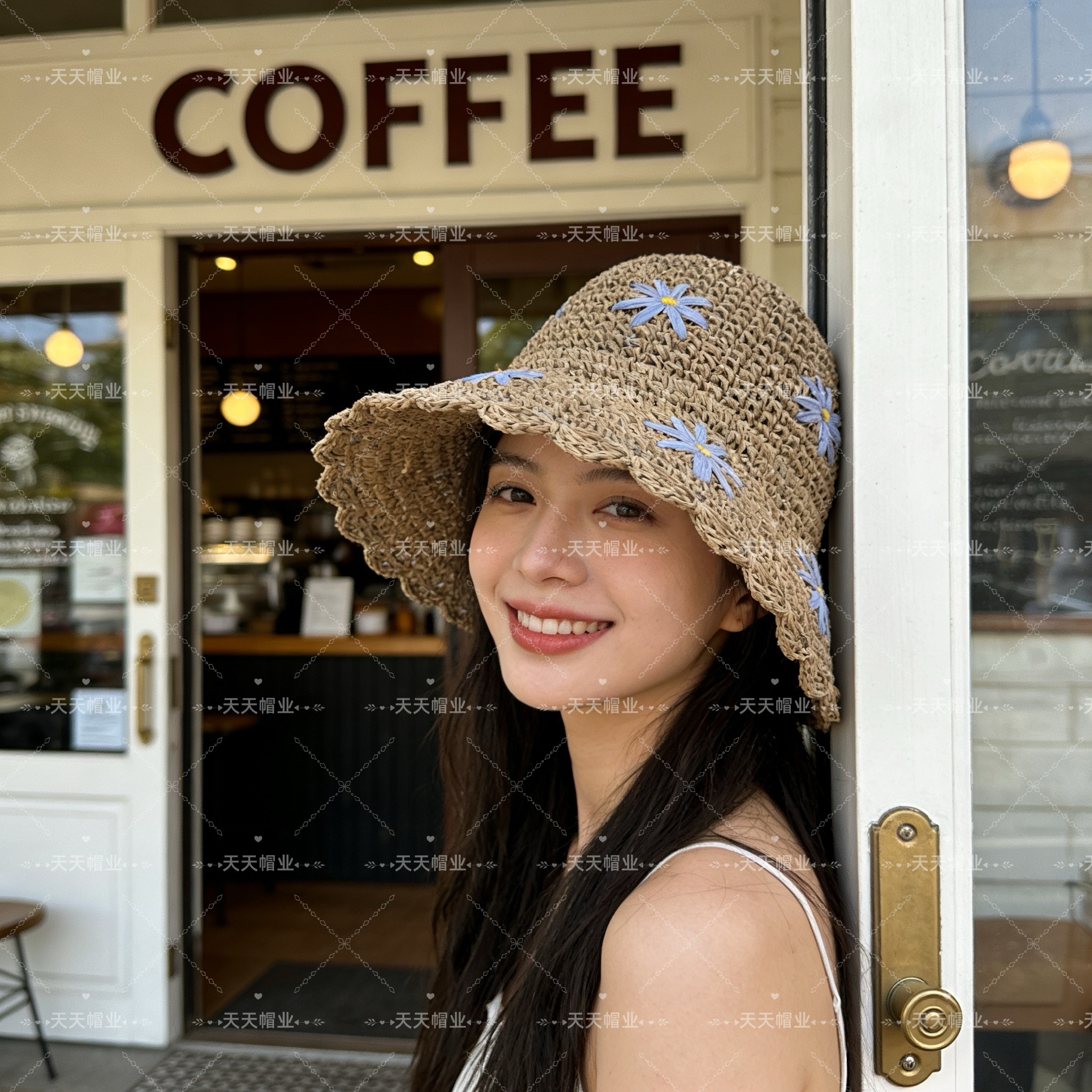 小雏菊女士草编帽，易携带沙滩防晒帽，纯手工编织帽子，小红书抖音热销款，草编织女性沙滩草帽小麦秸草帽秆环保