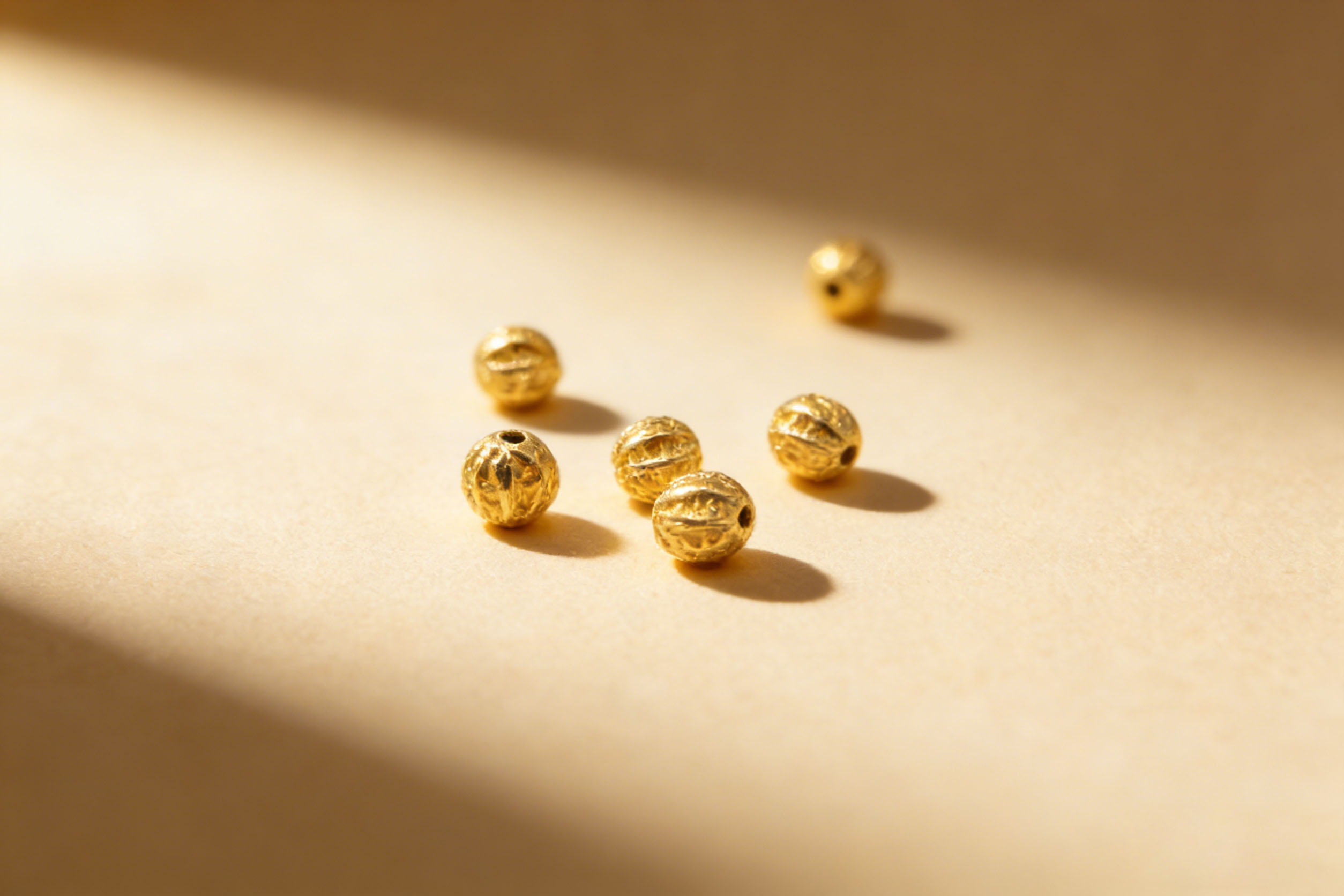 AWAYI阿哇伊 925 银镀金核桃纹隔珠 古法手工肌理 文玩手串 DIY 配件 银饰批发