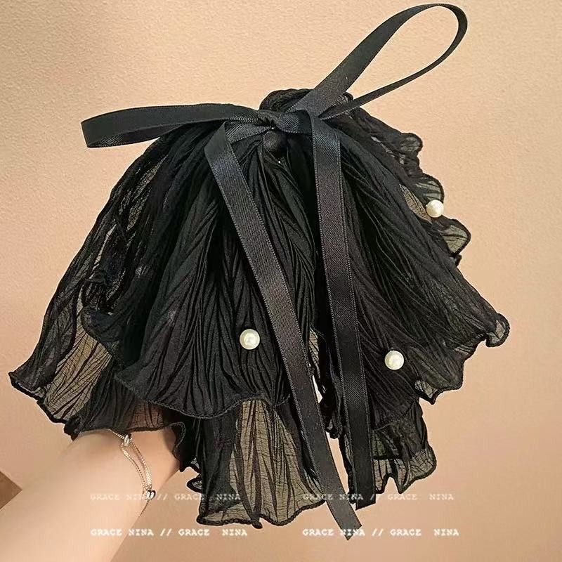 The light blue bow, heavy pearl, high-end ribbon, ponytail, semi-tied hair band, and the hair tie are extremely large detail image 4