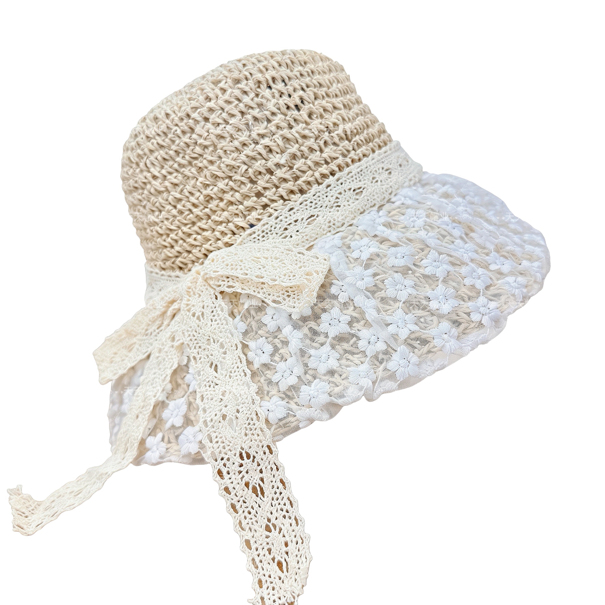 拉菲草/小麦秸秆草帽/老式草帽/草帽蕾丝花边/帽子女草编沙滩产品图