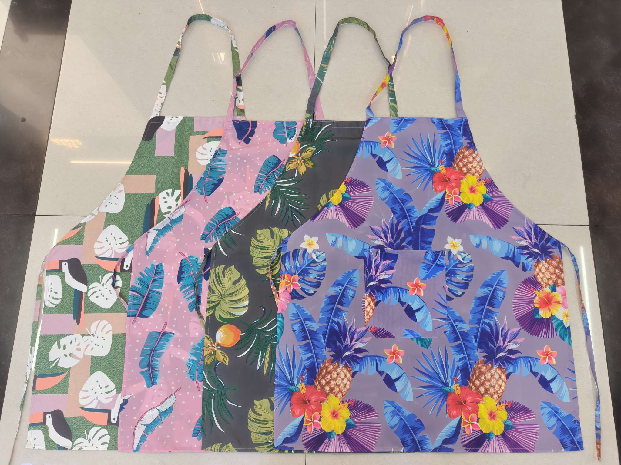 Nordic style classic green plant print pattern fresh apron cross-border chef sleeveless apron made and wholesale based on provided drawings pic 5