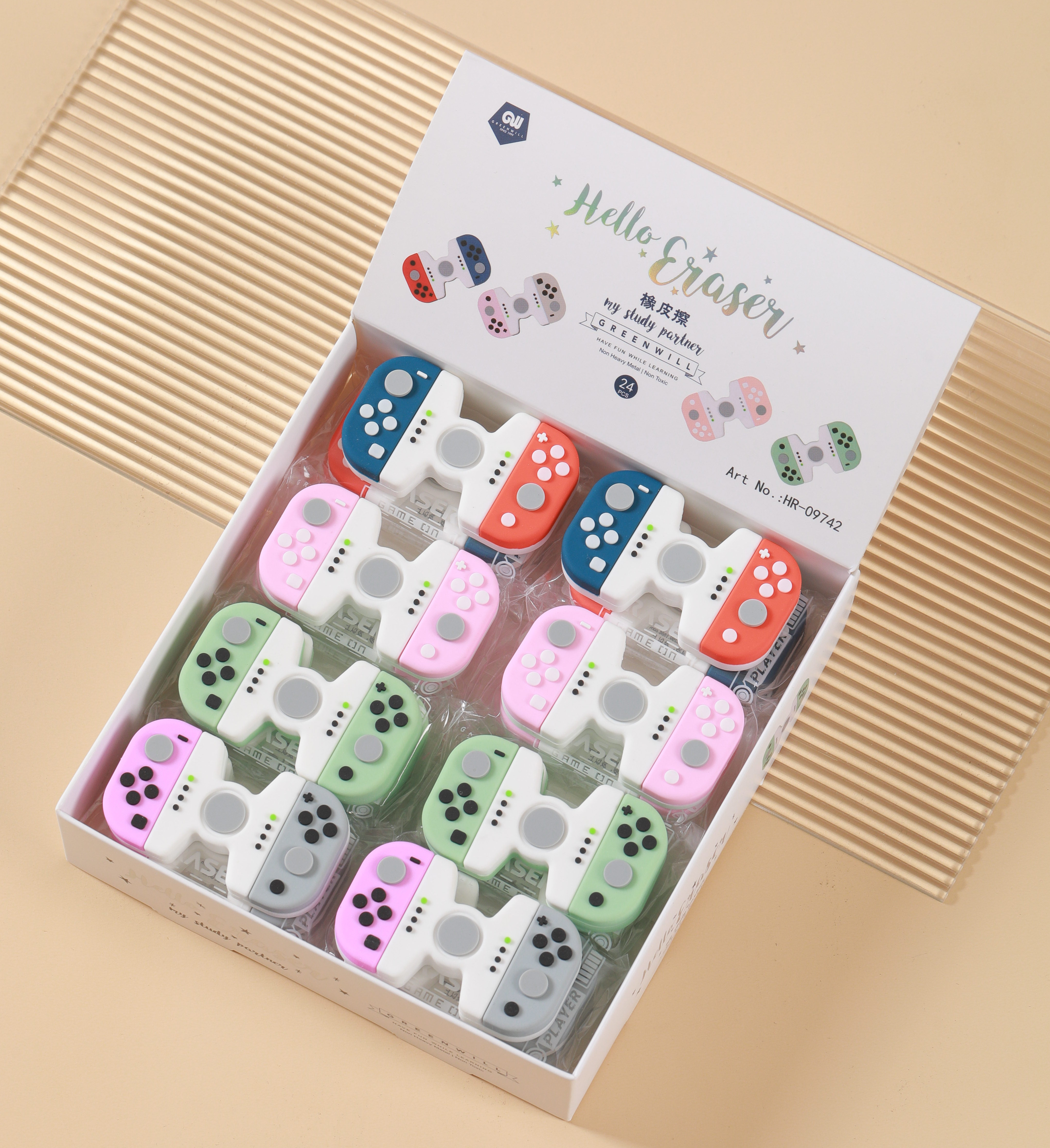 HR-09742 Gamepad A Model gamepad-shaped eraser Blind Box Set, stationery eraser, 24-piece set full figure