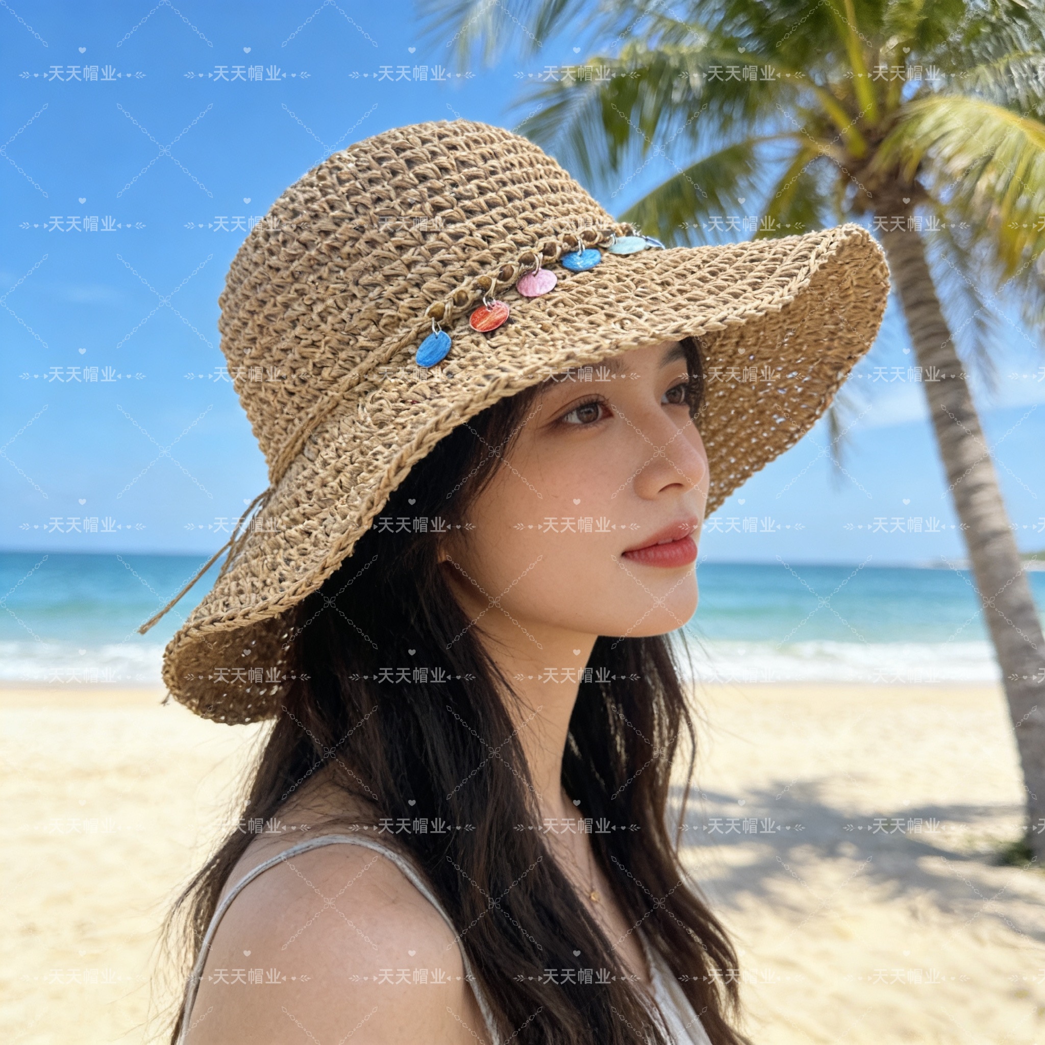 贝母系列草编帽，女沙滩防晒帽，纯手工编织帽子，小红书抖音热销款，草编织女性沙滩草帽小麦秸秆草帽环保，易折叠易携带