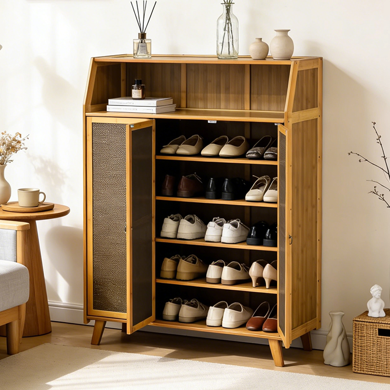 实木玄关斜插式鞋柜收纳盒大容量多层设计防尘防潮