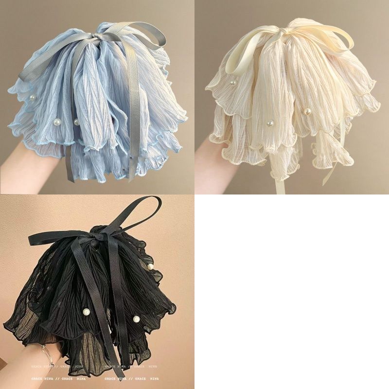 The light blue bow, heavy pearl, high-end ribbon, ponytail, semi-tied hair band, and the hair tie are extremely large Application Scenario