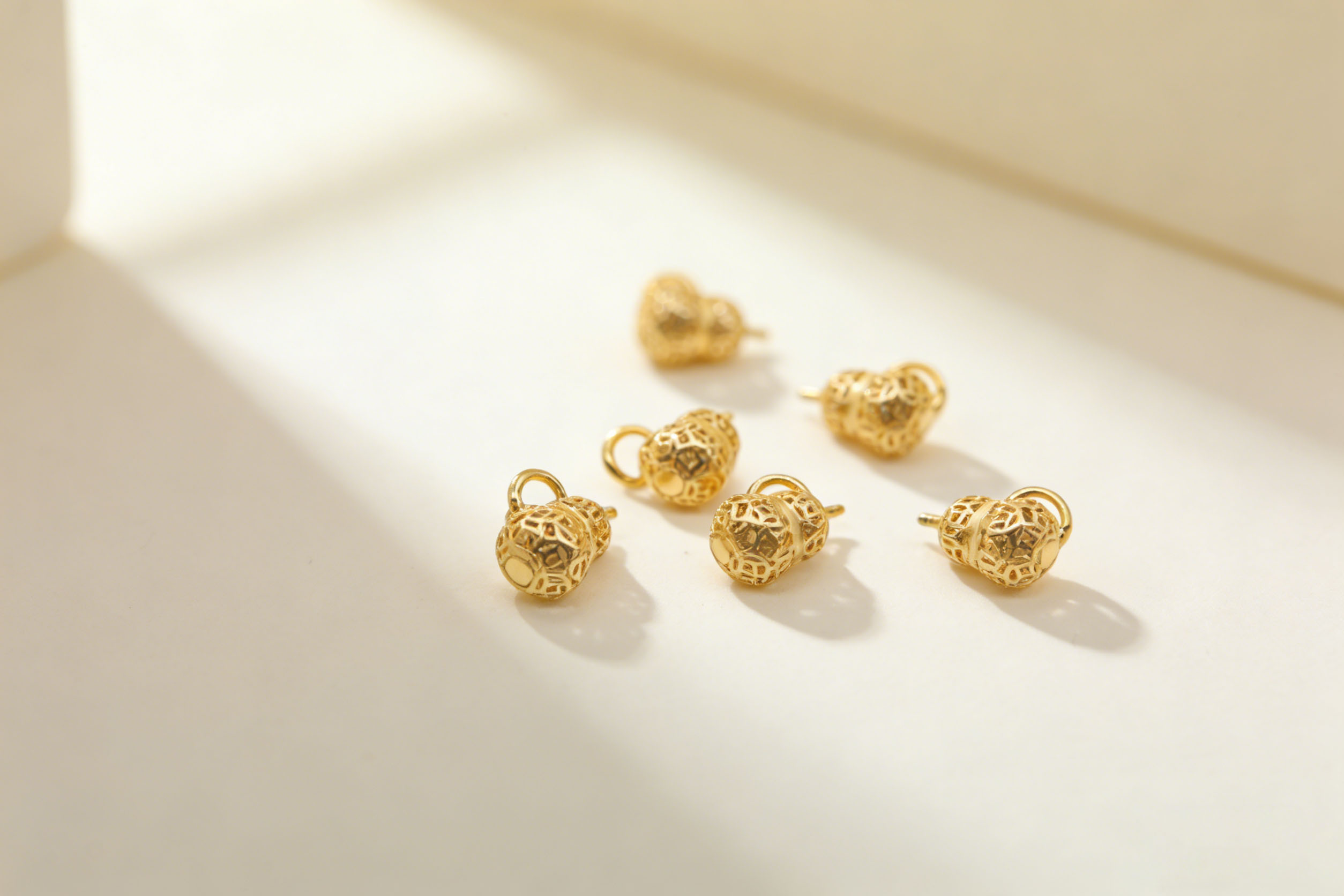 AWAYI阿哇伊 925 银镀金葫芦小吊坠 做旧肌理 汉服配饰手串 DIY 配件 手工银饰