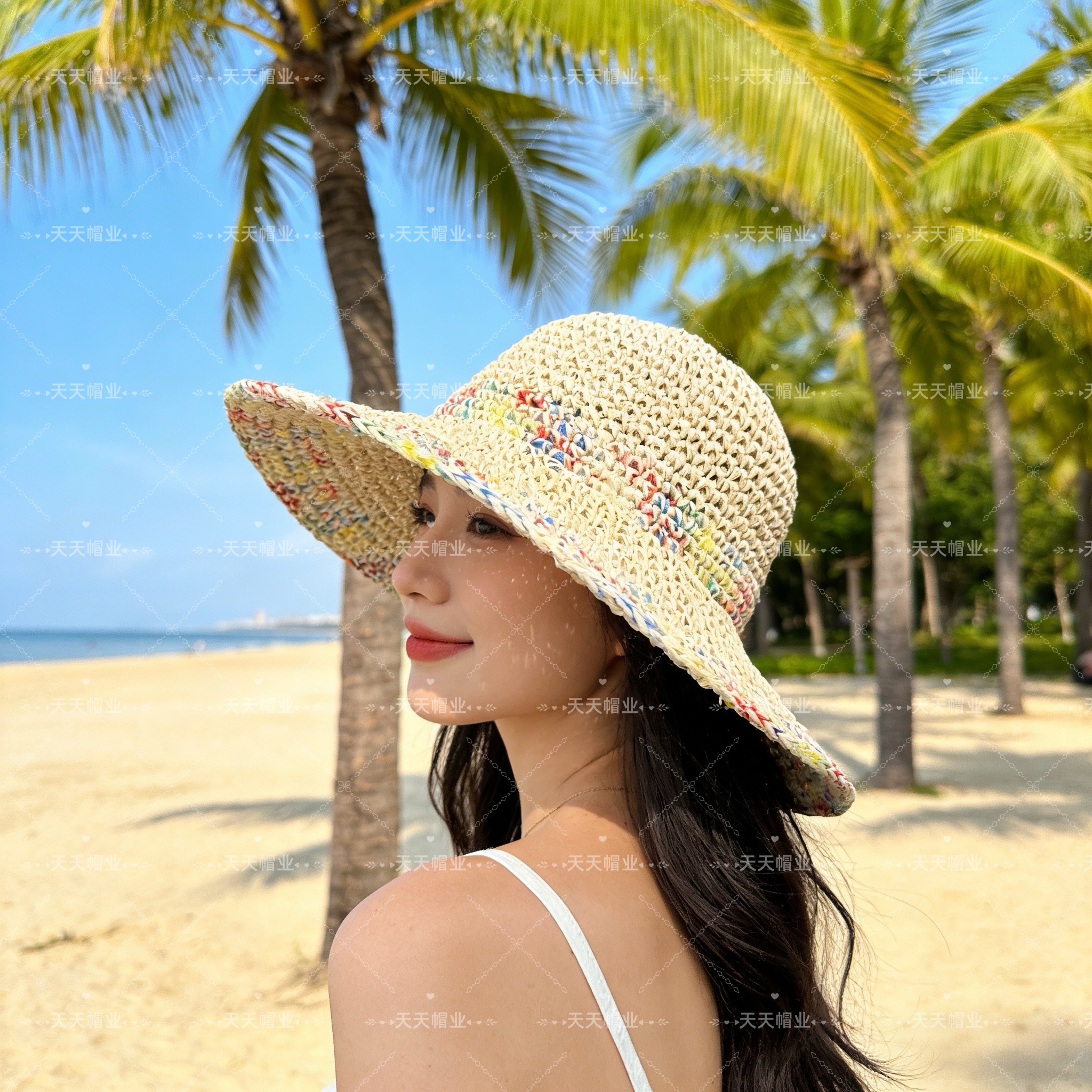 草编帽，沙滩防晒帽，纯手工编织彩色编织帽子，小红书抖音热销款，草编织女性沙滩草帽小麦秸秆环保