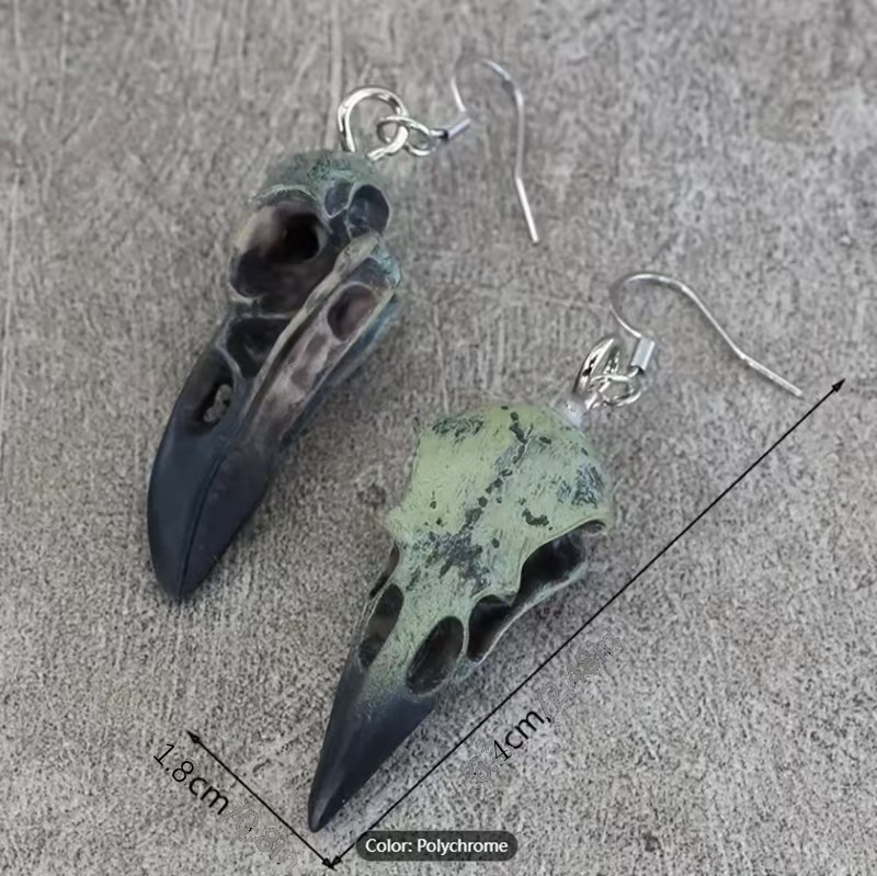 跨境乌鸦头骨哥特式乌鸦装饰雕像动物鸟头骨面具树脂项链吊坠饰品 细节图