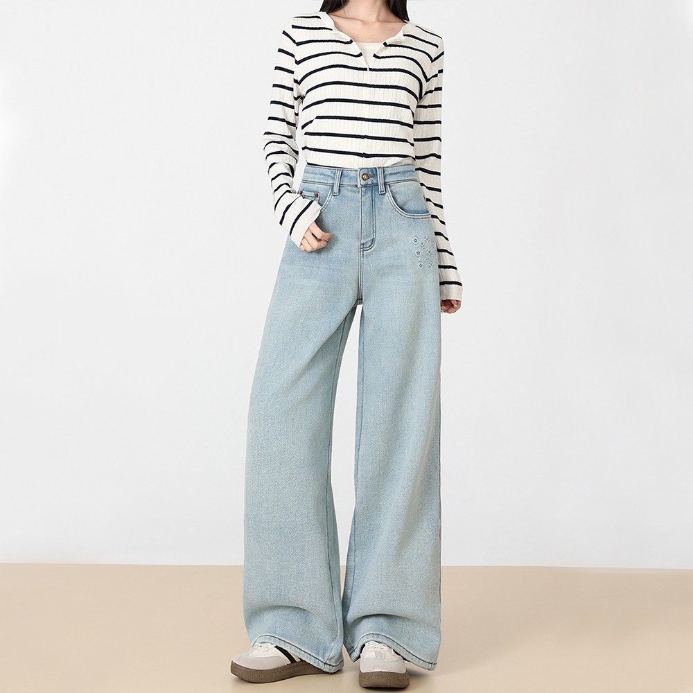 Nuevo azul claro no se adhiere a la pierna miraa jeans mujeres nuevo estilo de cintura alta slim pantalones de pierna ancha Specification image