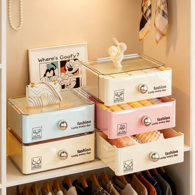 吧唧旋转收纳盒抽屉式收纳盒内衣收纳5层大容量收纳盒
