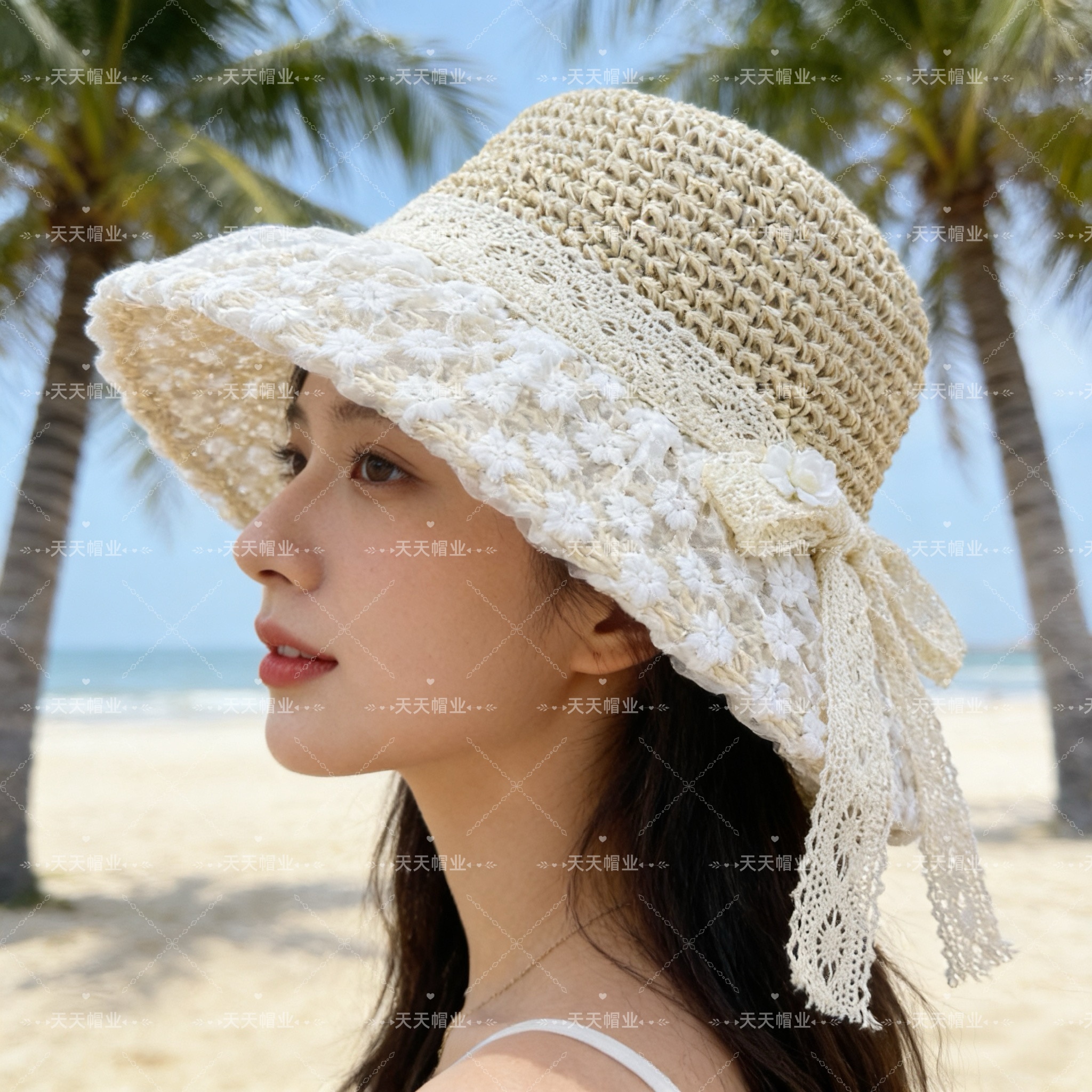 沙滩防晒帽，纯手工编织草帽，小红书抖音热销款，草编织女性沙滩草帽小麦秸秆老式