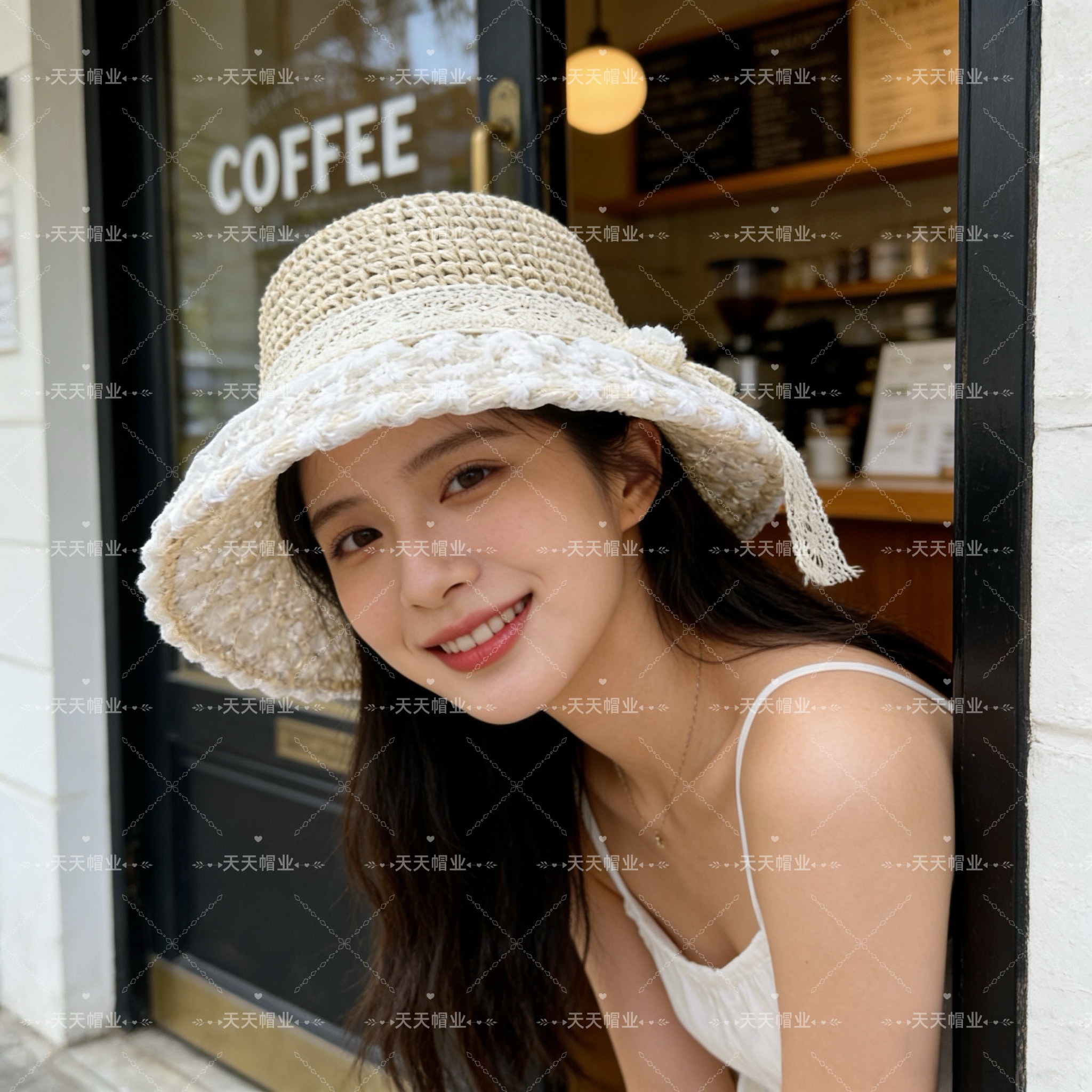 蕾丝草编帽，易折叠沙滩防晒帽，好收纳纯手工编织帽子，小红书抖音热销款，草编织女性沙滩草帽小麦秸草帽秆环保