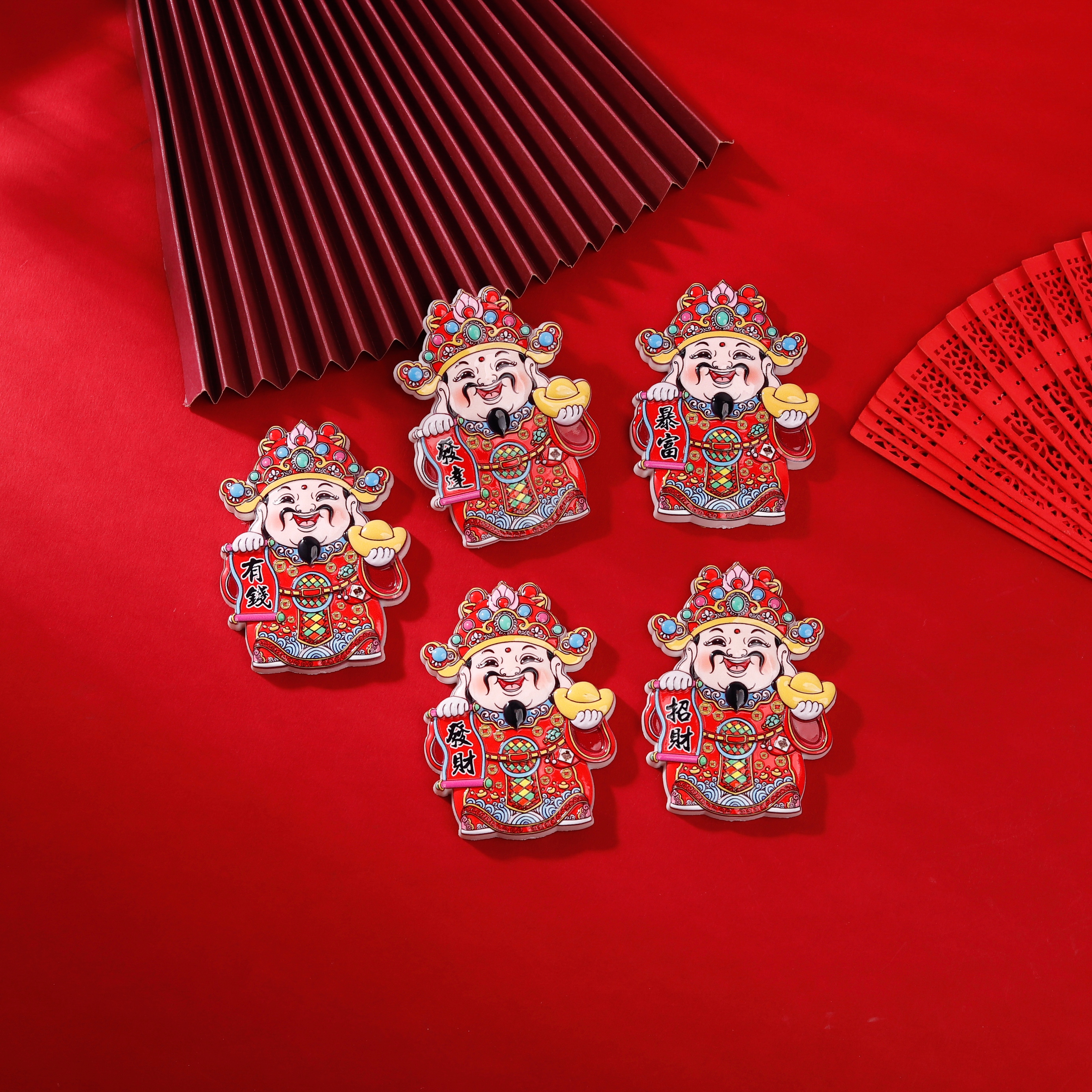 New God of Wealth refrigerator stickers, Chinese-style door god Five Blessings Arrive, Good luck and festive New Year decoration refrigerator stickers Specification image