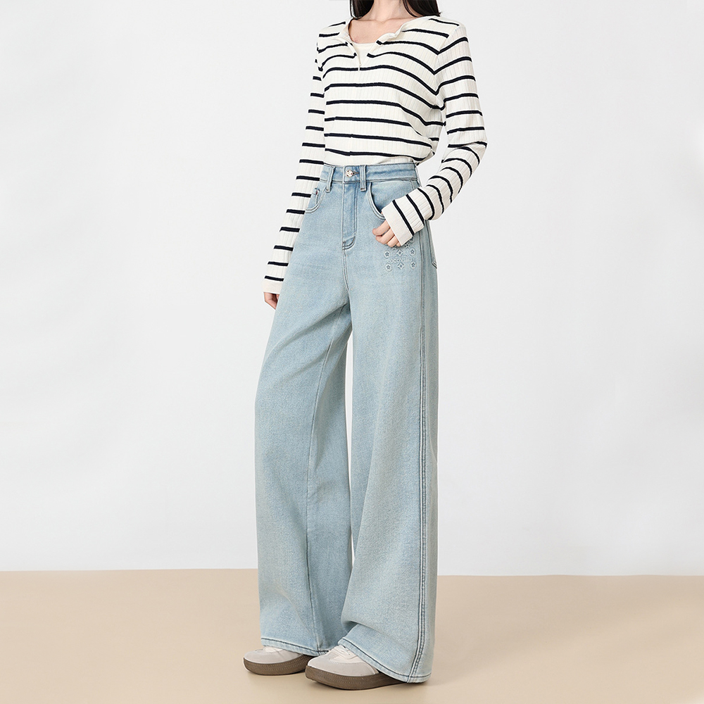 Nuevo azul claro no se adhiere a la pierna miraa jeans mujeres nuevo estilo de cintura alta slim pantalones de pierna ancha details Picture