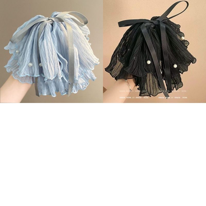 The light blue bow, heavy pearl, high-end ribbon, ponytail, semi-tied hair band, and the hair tie are extremely large detail image 8