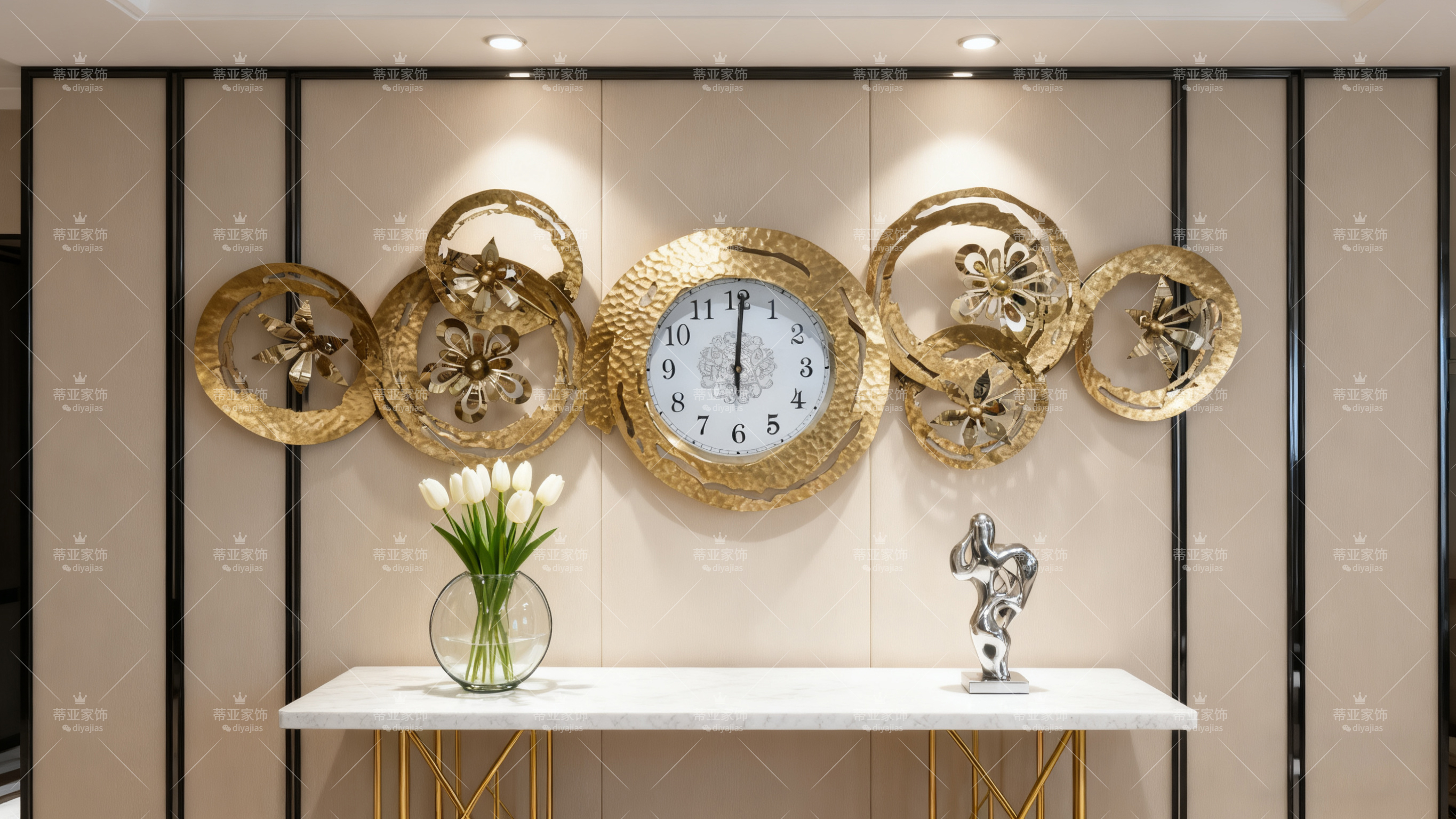 装饰艺术墙面挂钟与铁艺金色奢华钟表