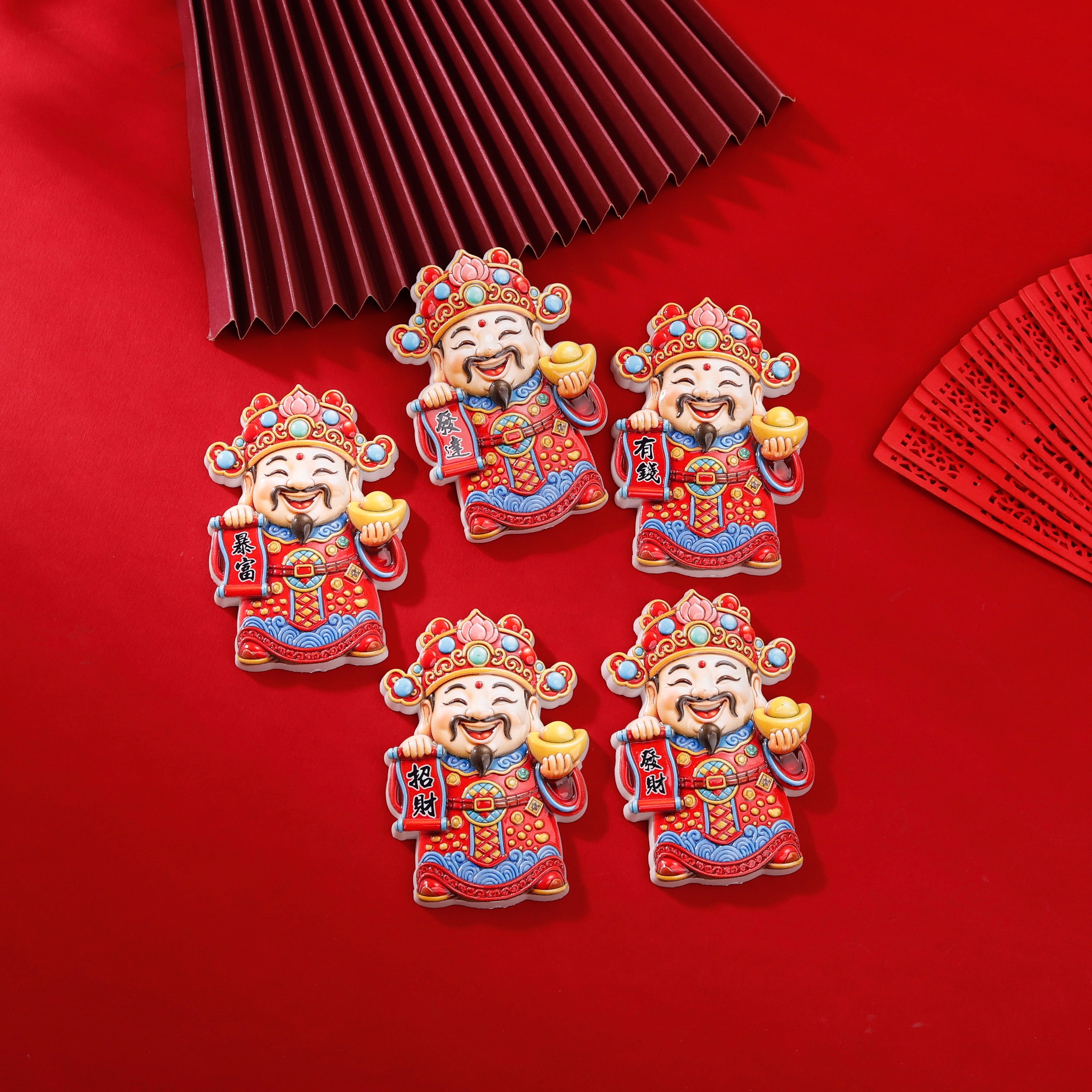 New God of Wealth refrigerator stickers, Chinese-style door god Five Blessings Arrive, Good luck and festive New Year decoration refrigerator stickers Item Picture