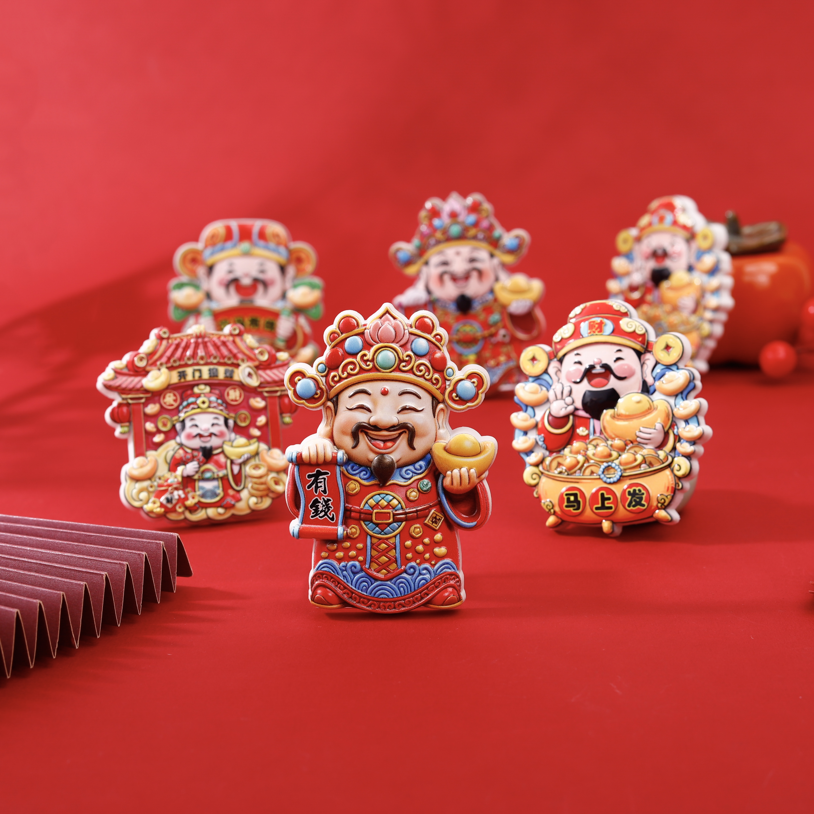 新款财神爷冰箱贴 中国风门神五福临门好运喜庆新年装饰冰箱贴